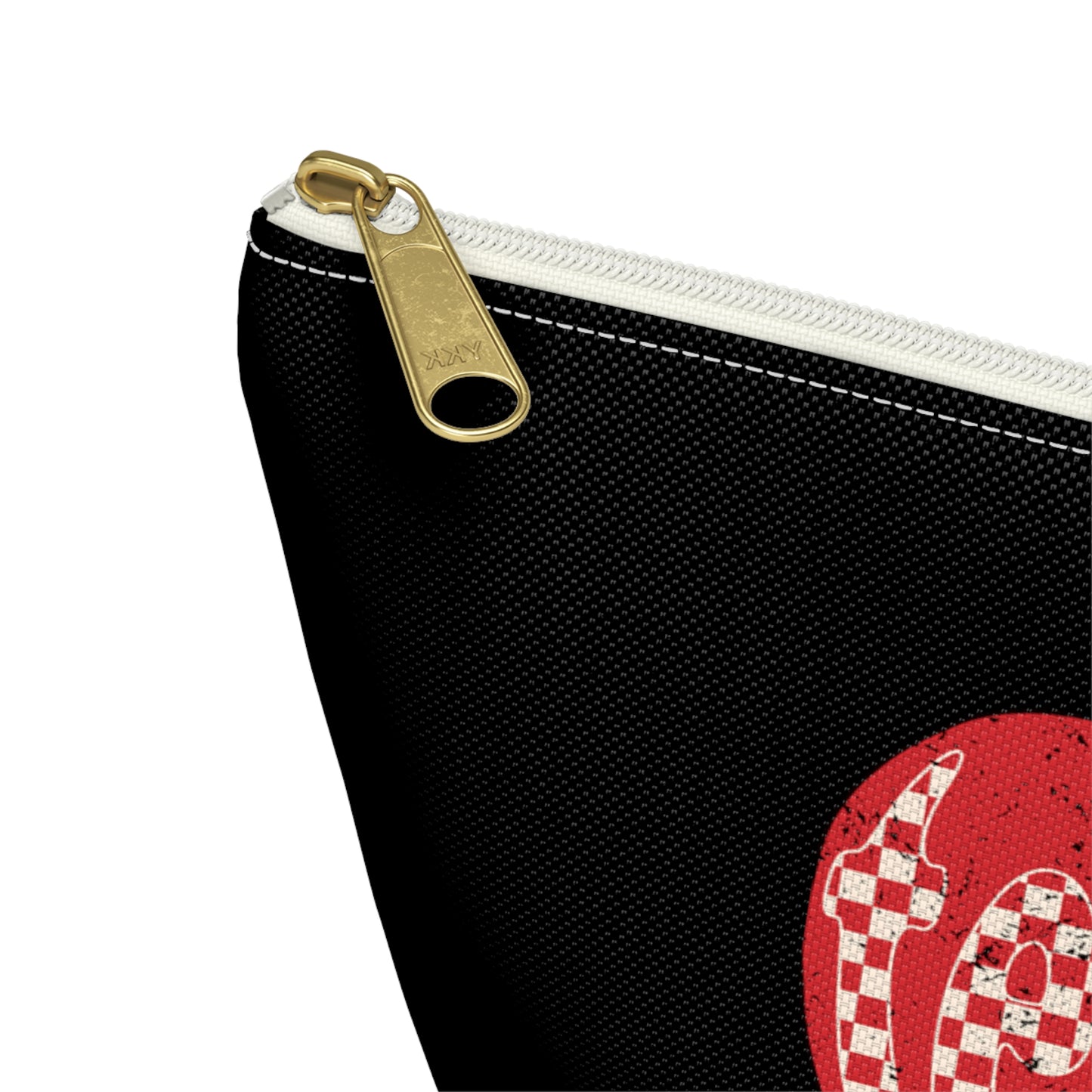 Distressed Teacher Checkered Apple Print Design Accessory Pouch w T-bottom - Black