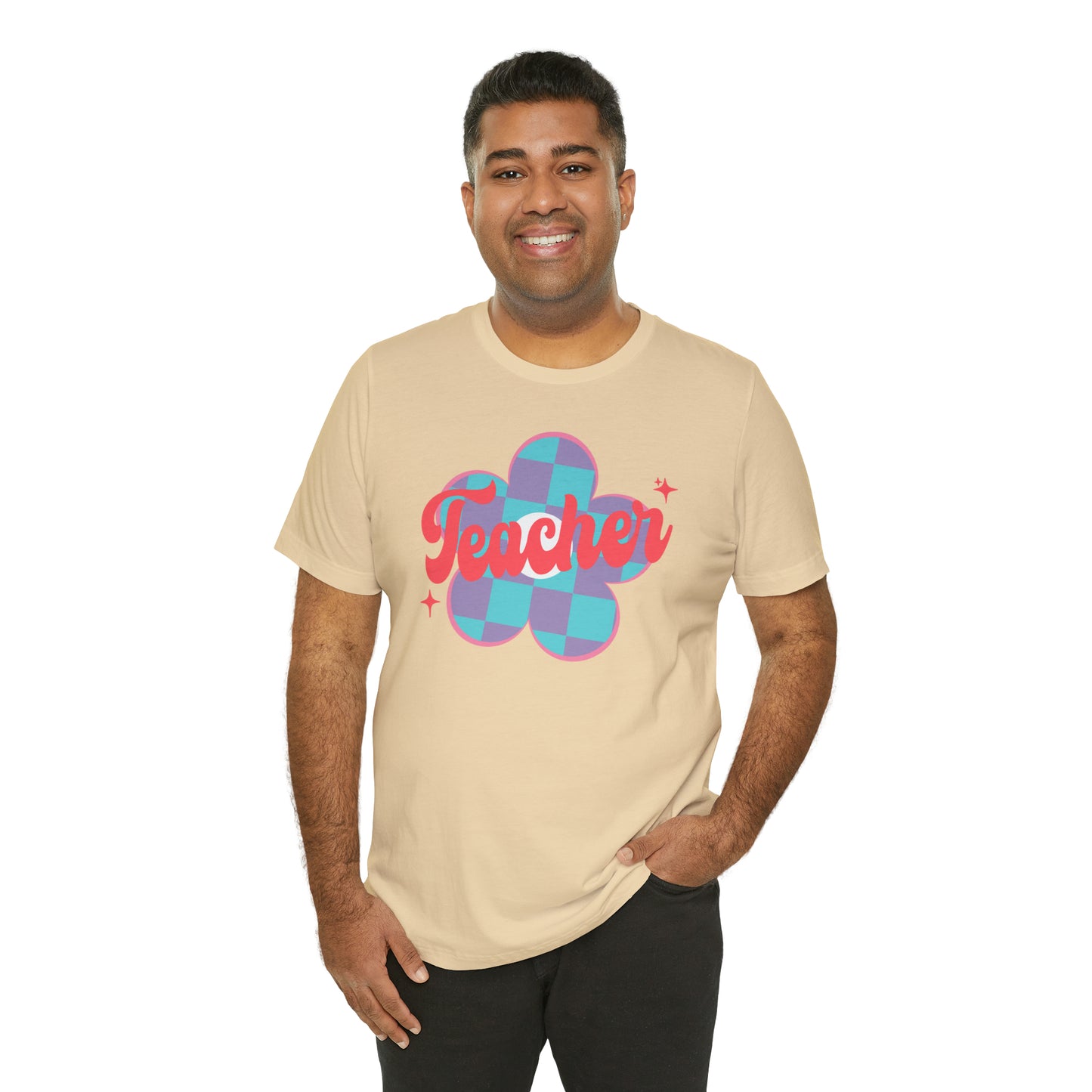 Purple and Blue Plaid Daisey Teacher T-Shirt