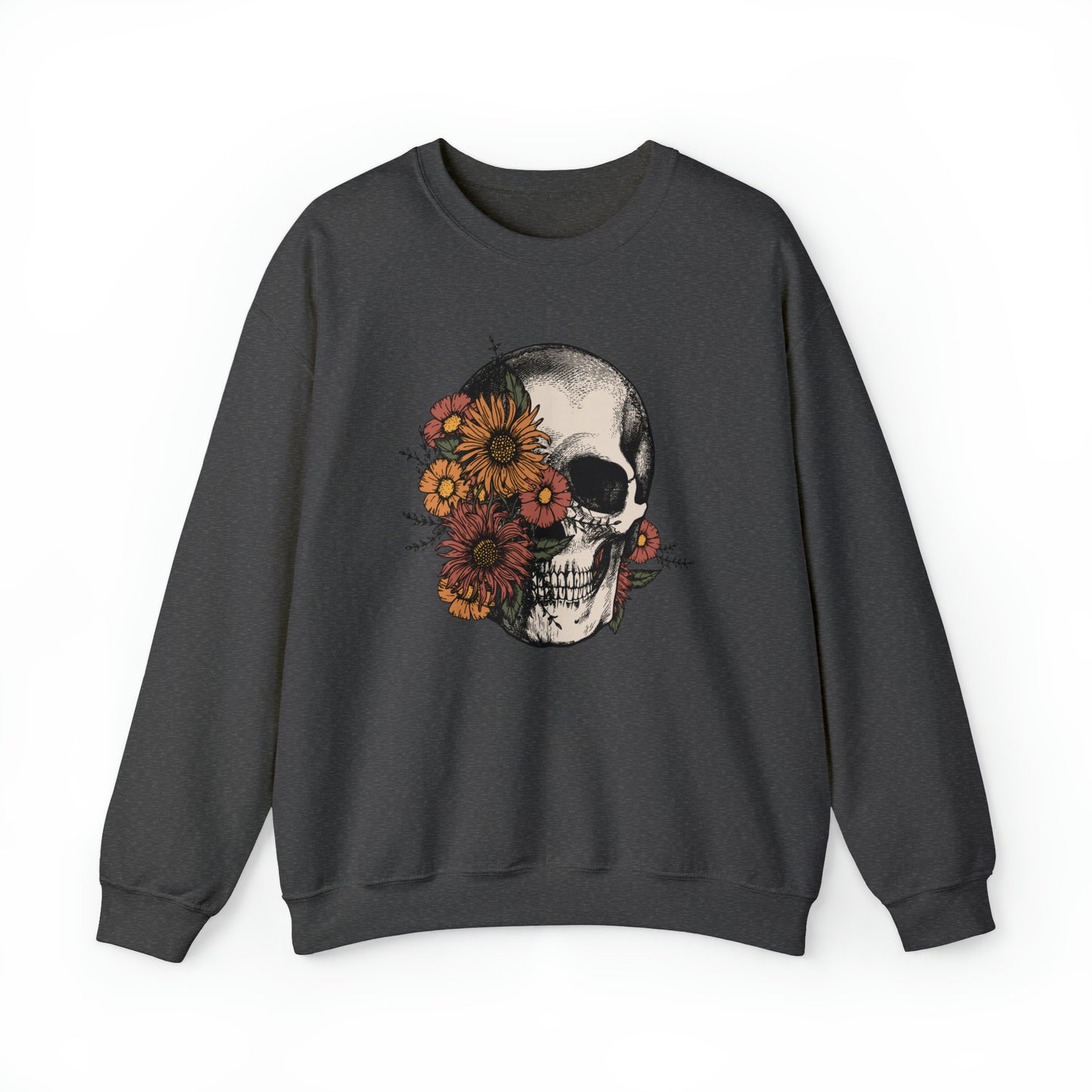 Boho Skeleton Fall Halloween Retro Warm Colored Unisex Heavy Blend™ Crewneck Sweatshirt