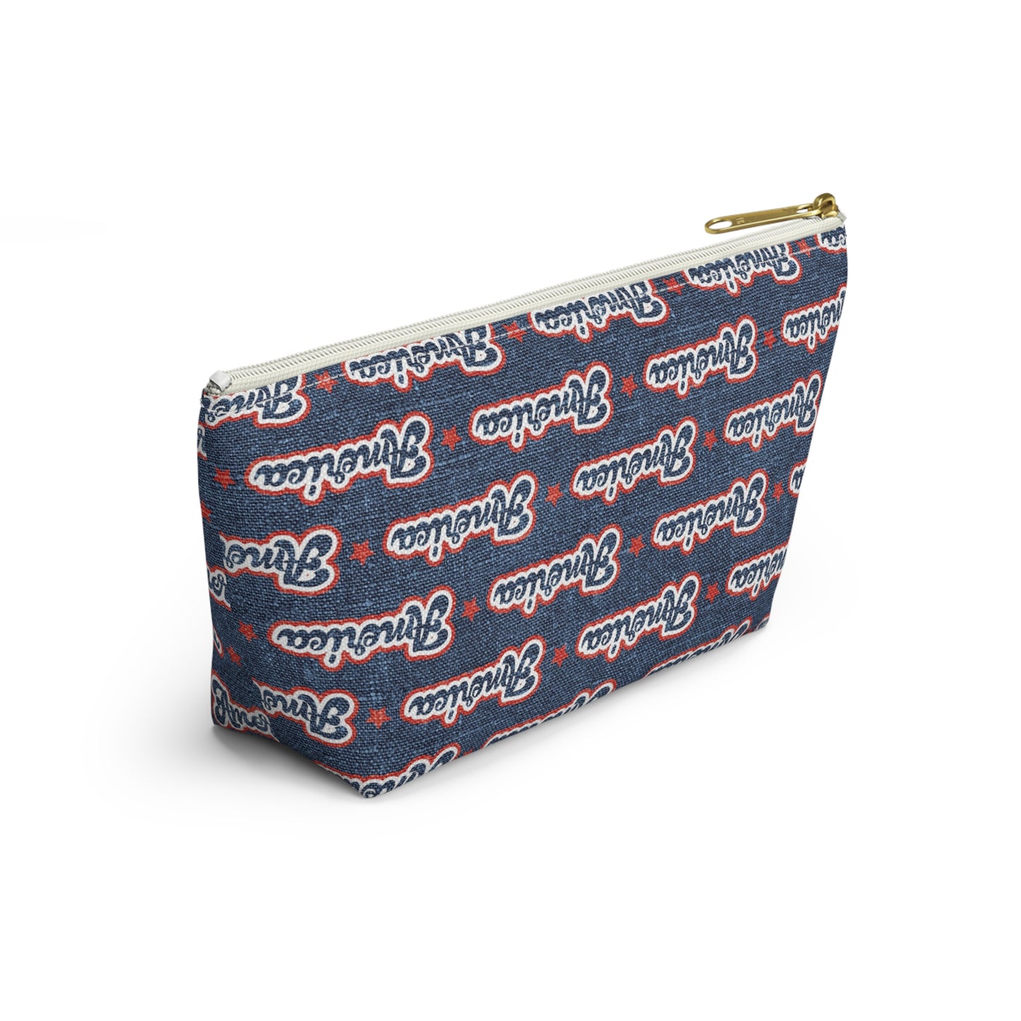 USA Retro American Red and Blue Linen Print Design Accessory Pouch w T-bottom