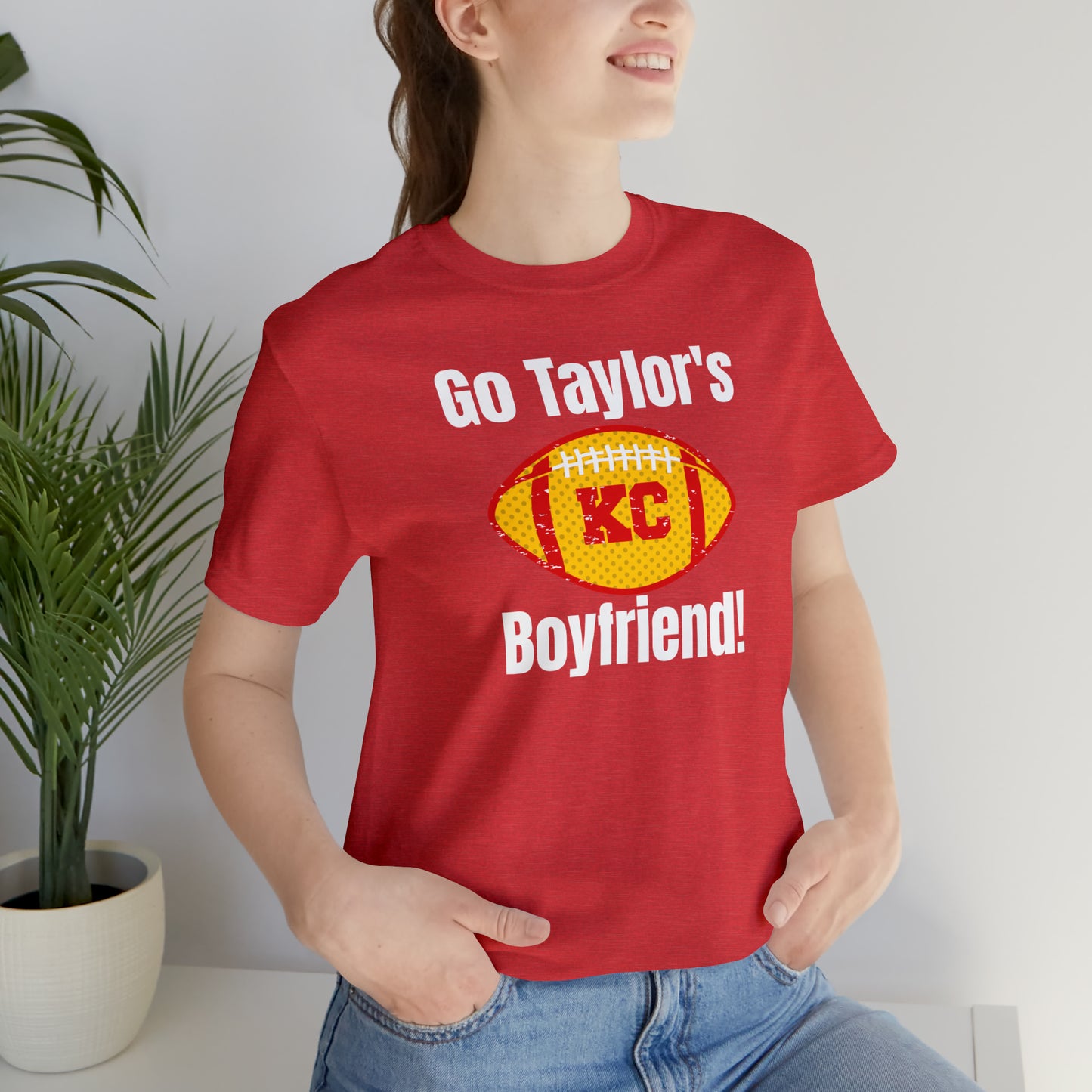 Go Taylor's Boyfriend Swift Kelce Shirt Bella Jersey Short Sleeve Tee (Unisex) - Front and Back Design
