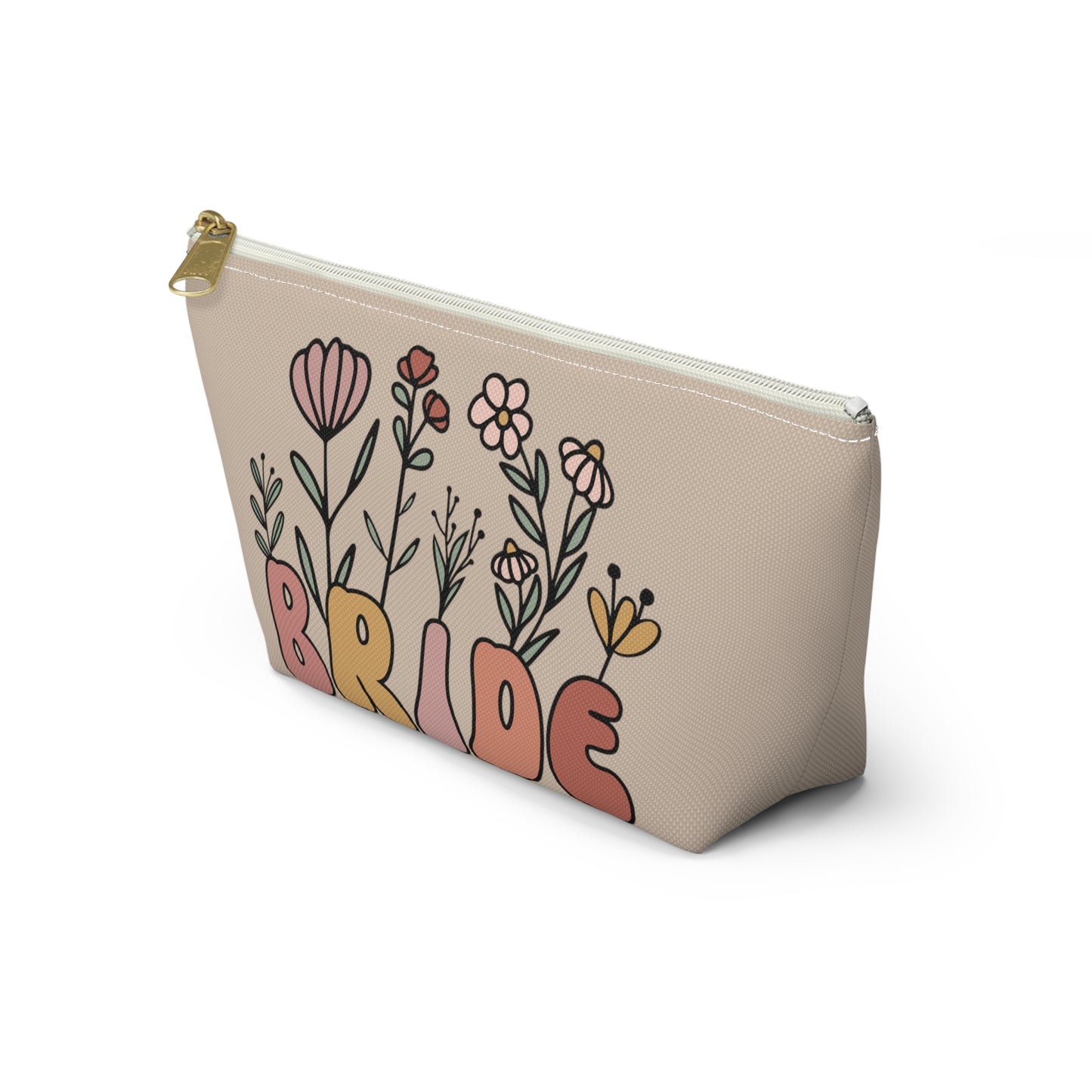 Retro Boho Bride Floral Print Design Accessory Pouch w T-bottom
