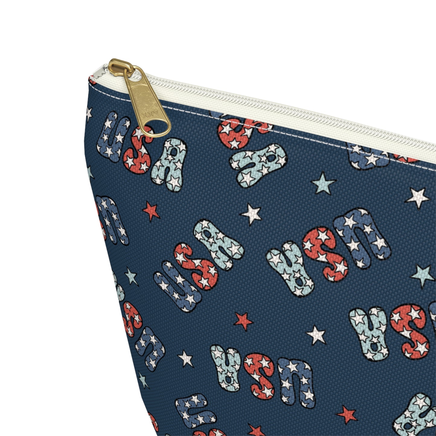 USA America 4th of July USA Stars Red, White and Blue Print Design Accessory Pouch w T-bottom