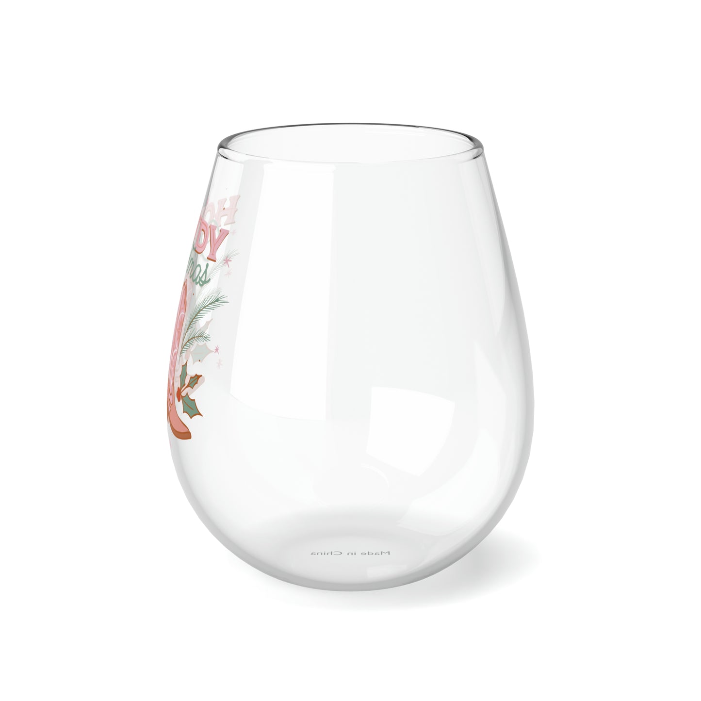 Howdy Christmas Pink Boots Stemless Wine/ Glass, 11.75oz
