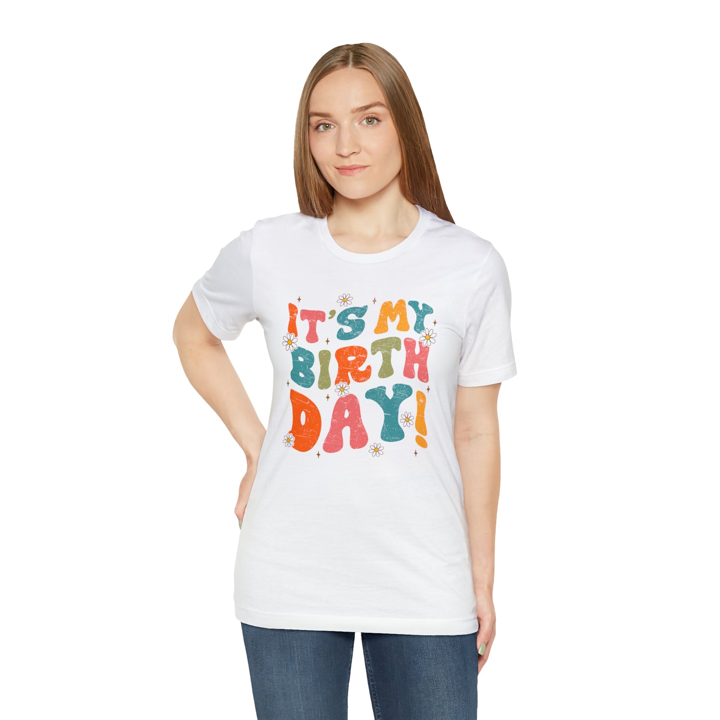 Distressed It's My Birthday Colorful Daisy T-Shirt