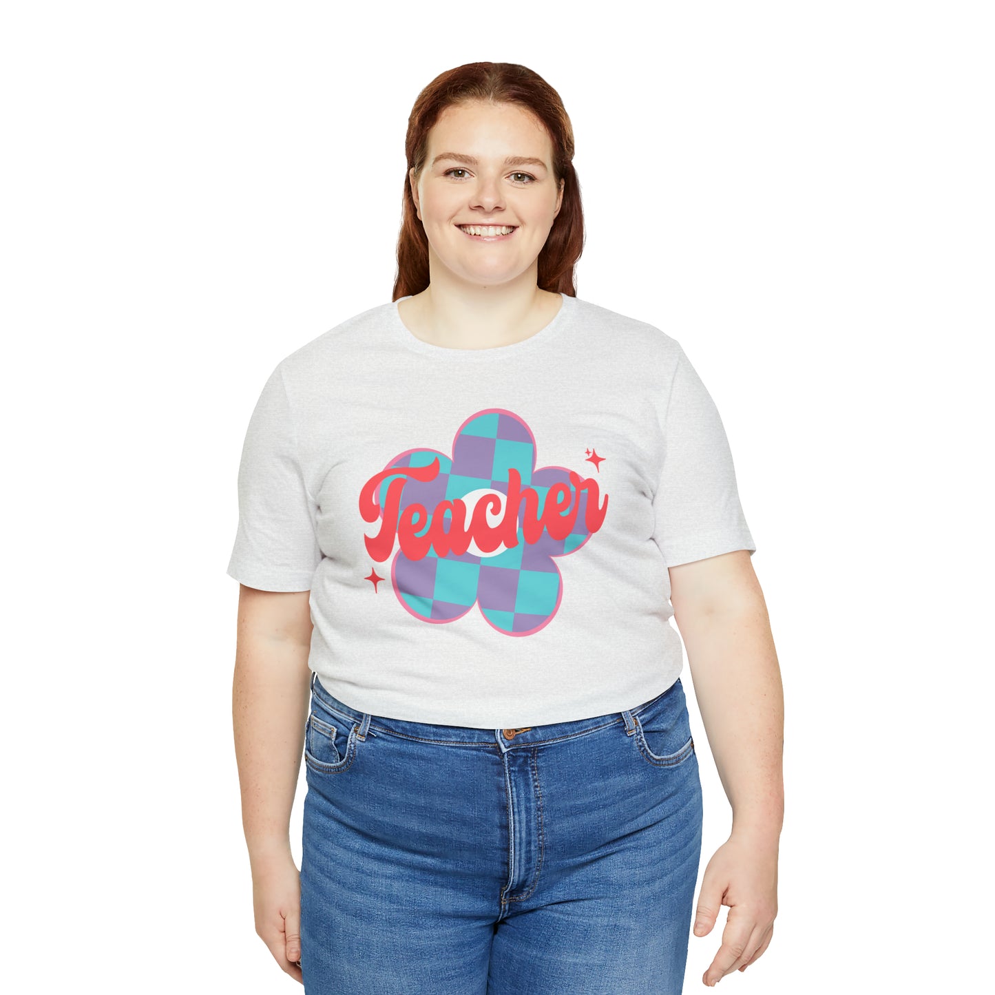 Purple and Blue Plaid Daisey Teacher T-Shirt