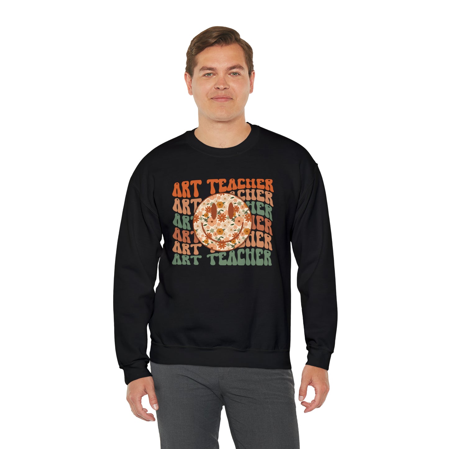 Art Teacher with Smiley Face Heavyweight Crewneck Sweatshirt