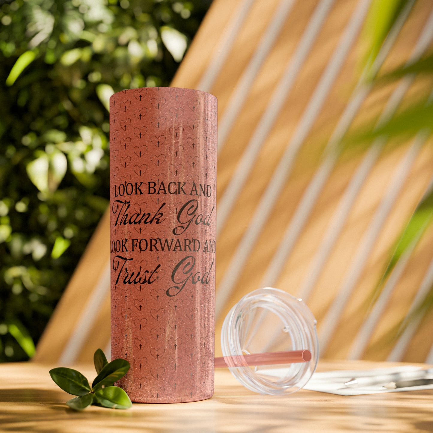 Look Back and Thank God Look Forward and Trust God Christian Skinny Tumbler with Straw, 20oz