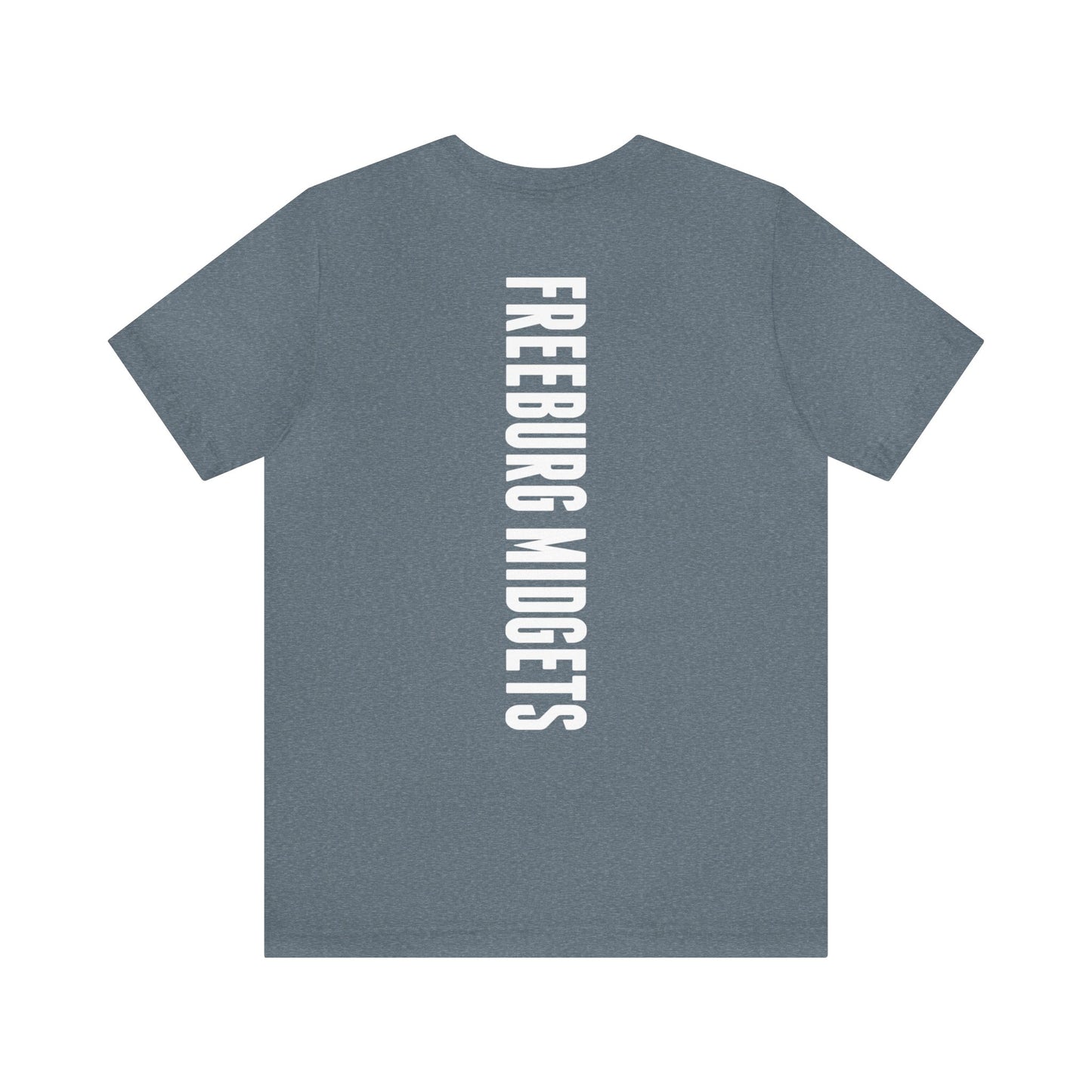 Front and Back Design - Varsity F Vertical Freeburg Midgets Logo Bella Jersey Short Sleeve Tee (Unisex)
