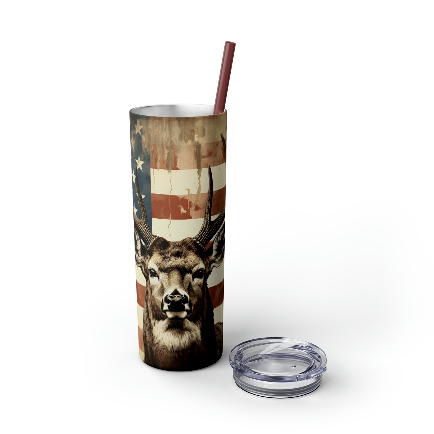 American Deer Hunting Skinny Tumbler with Straw, 20oz