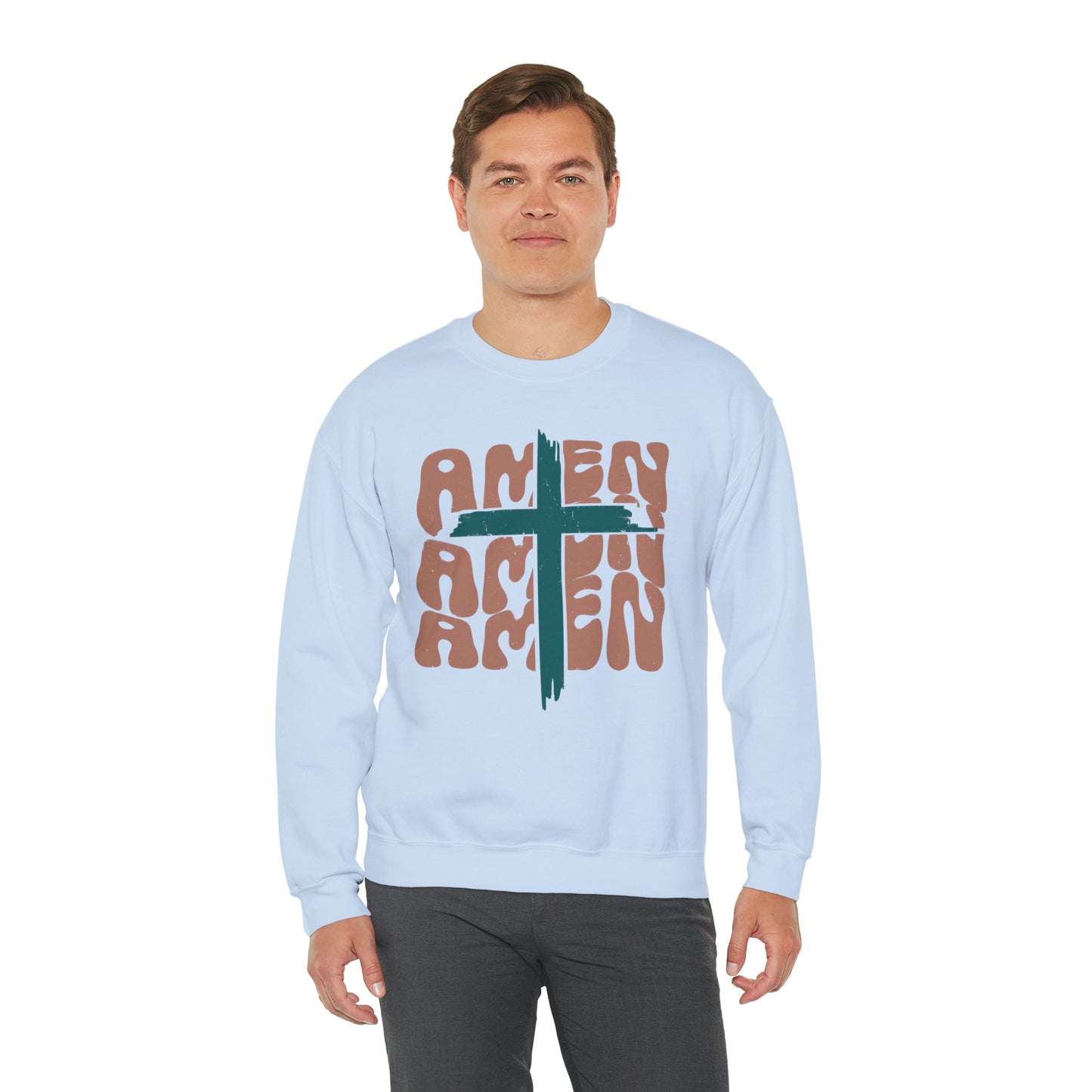 Vintage Amen Amen Amen with Cross Design Boho Color Print Heavy Blend™ Crewneck Sweatshirt