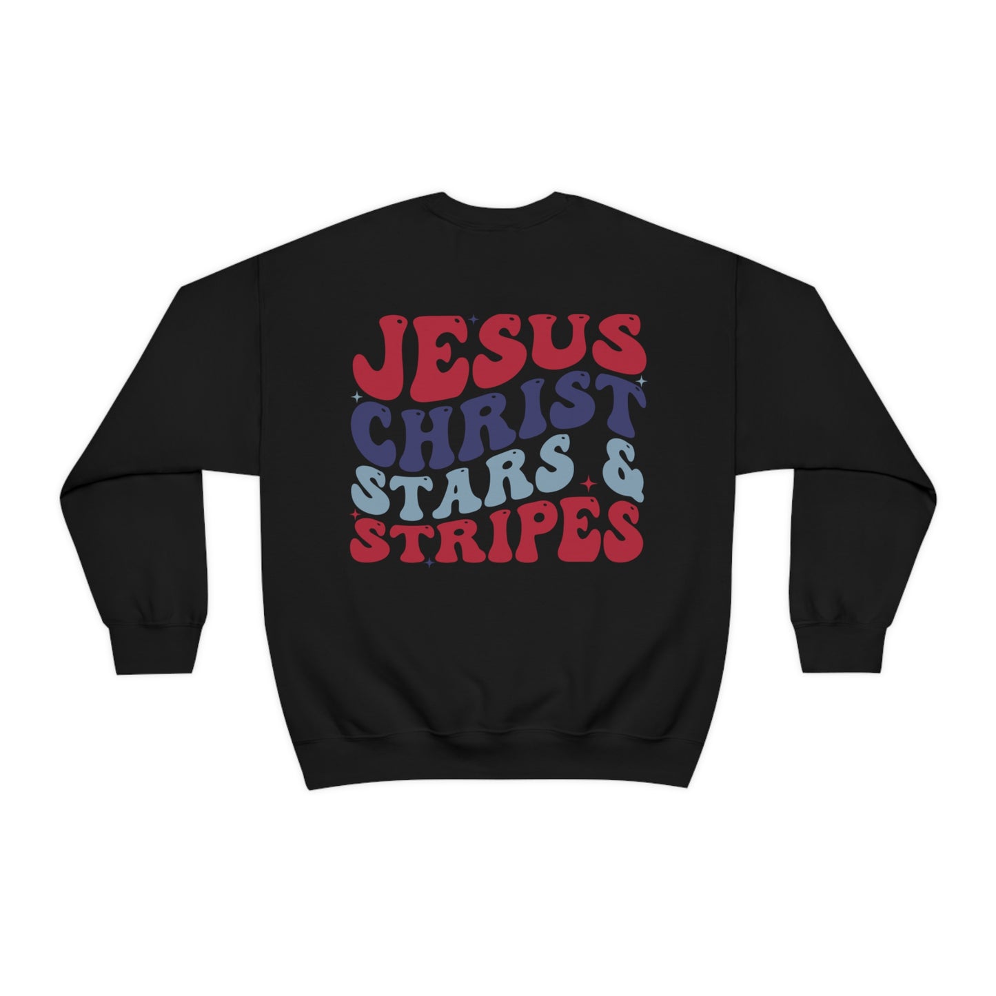"Jesus Christ and Stars and Stripes" (Front & Back Design) - Unisex Heavy Blend™ Crewneck Sweatshirt