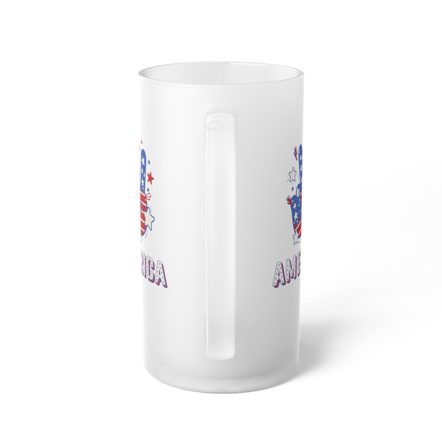 America with a Peach Hand United States / USA/ 4th of July Frosted Glass Beer Mug