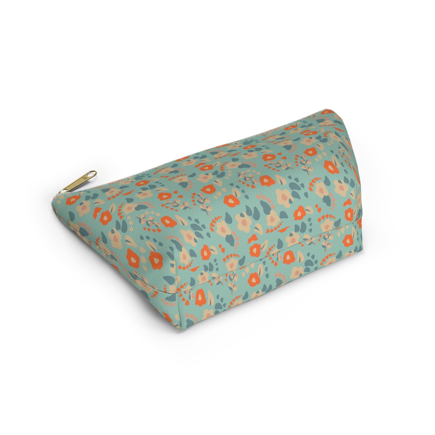 Orange Floral Print Design  Accessory Pouch w T-bottom