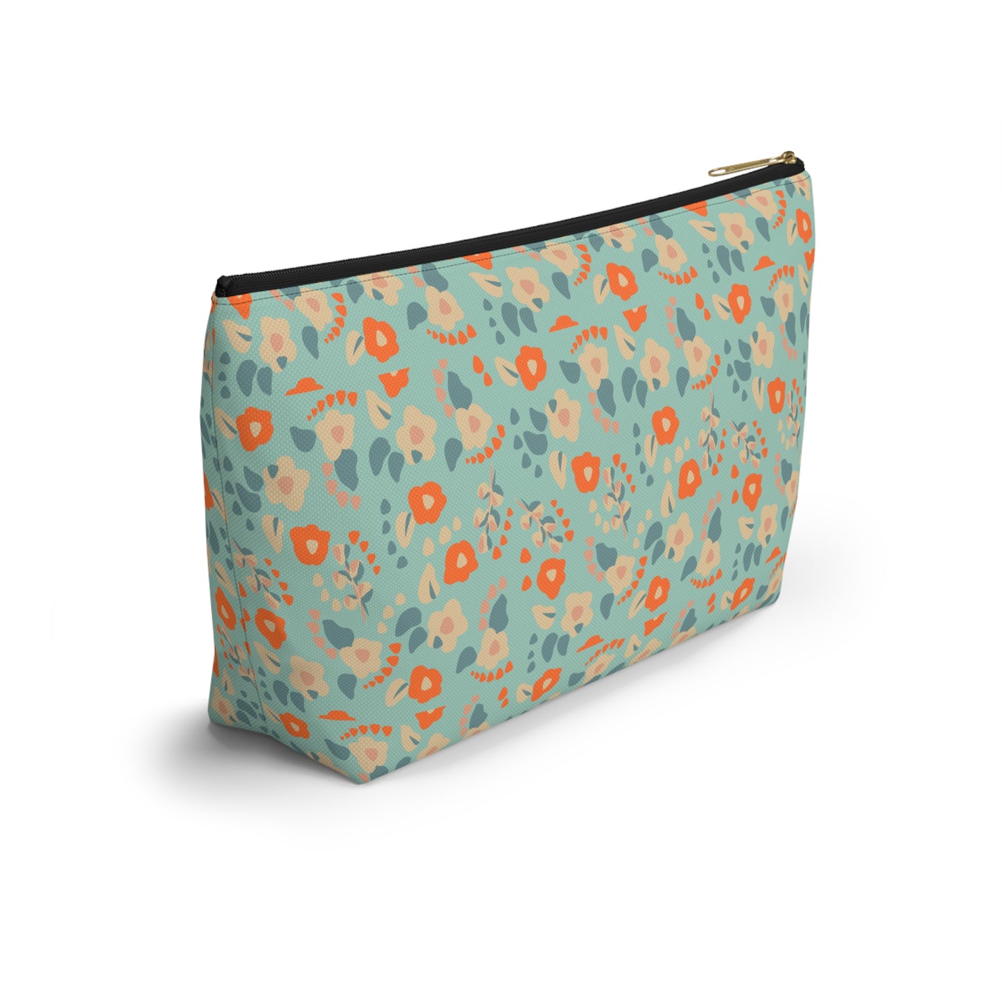 Orange Floral Print Design  Accessory Pouch w T-bottom