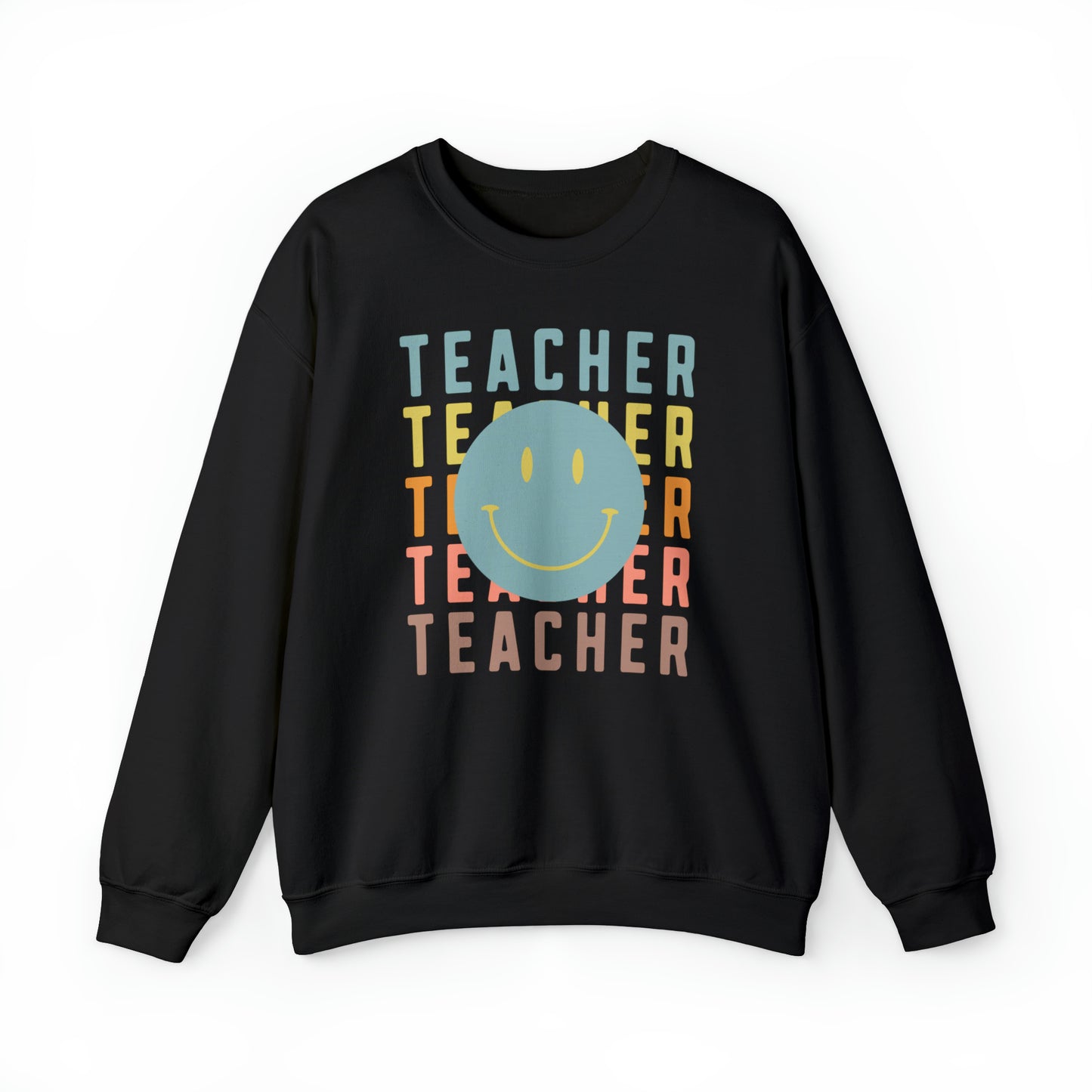 Multi Colored Teacher with Smiley Face Unisex Heavy Blend™ Crewneck Sweatshirt