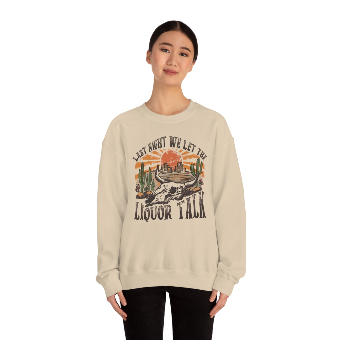 Vintage "Last Night We Let the Liquor Talk" Unisex Heavy Blend™ Crewneck Sweatshirt