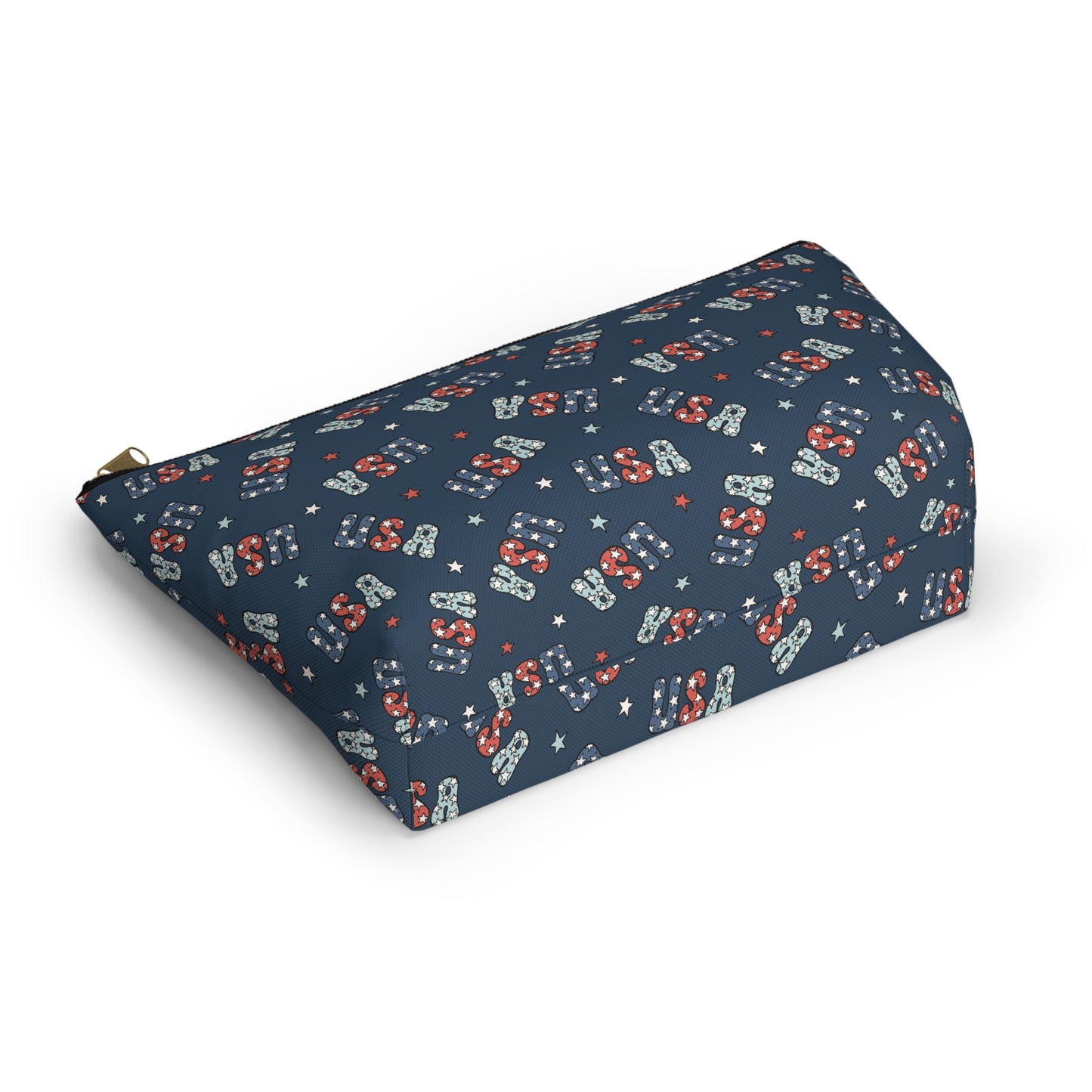USA America 4th of July USA Stars Red, White and Blue Print Design Accessory Pouch w T-bottom