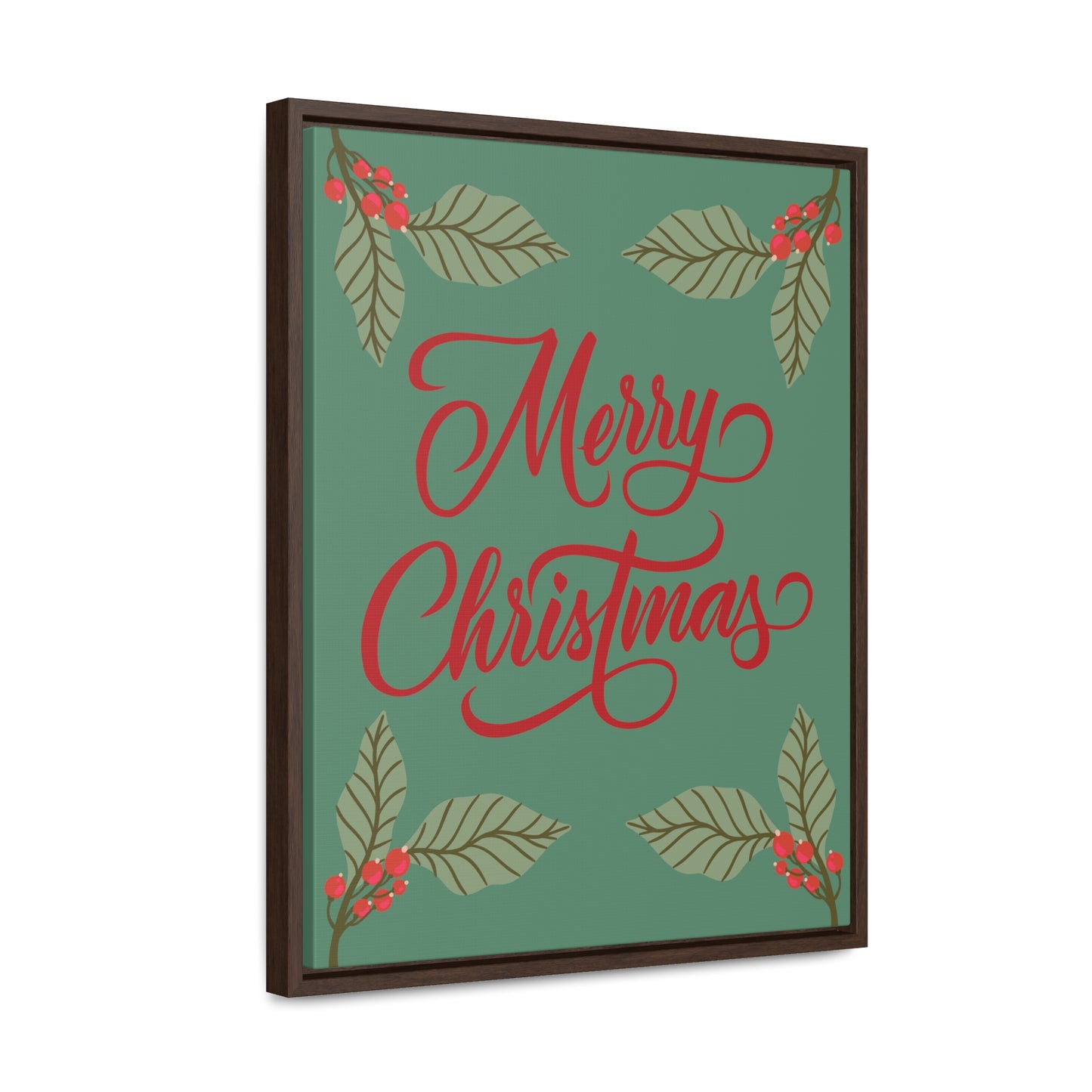Merry Christmas Holly Berry Christmas Leaf Gallery Canvas Wraps, Vertical Frame
