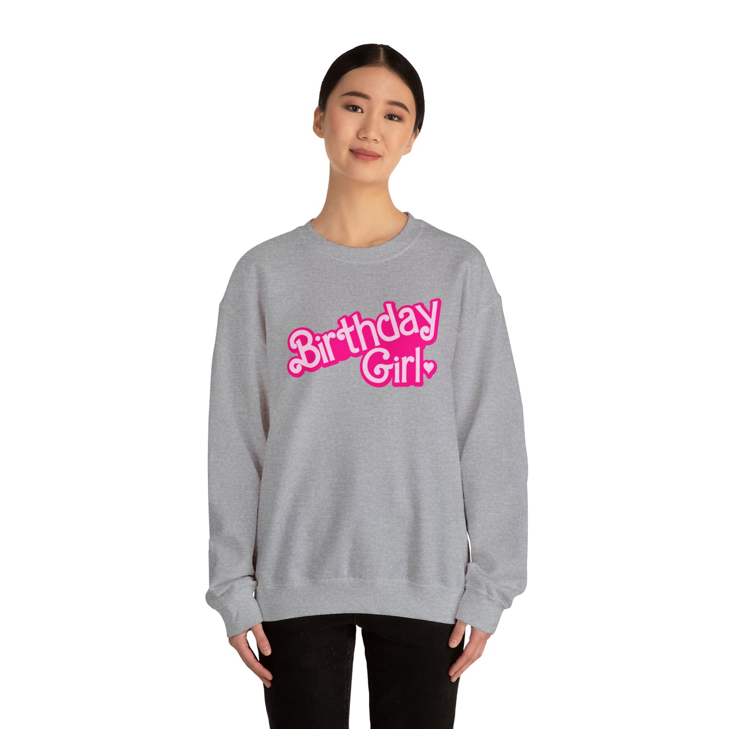 Birthday Girl with Hot Pink Barbie Font Heavy Blend™ Crewneck Sweatshirt
