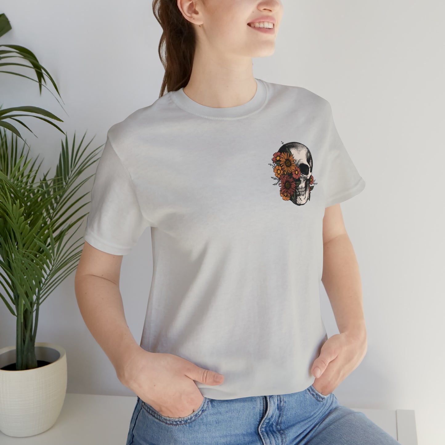 Floral Skeleton Head Front and Back Design T-Shirt