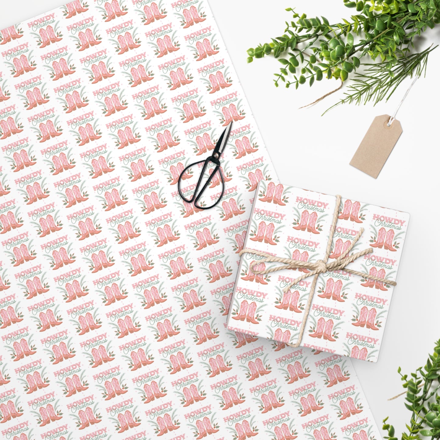 Howdy Christmas Pink Cowboy Boots Wrapping Paper