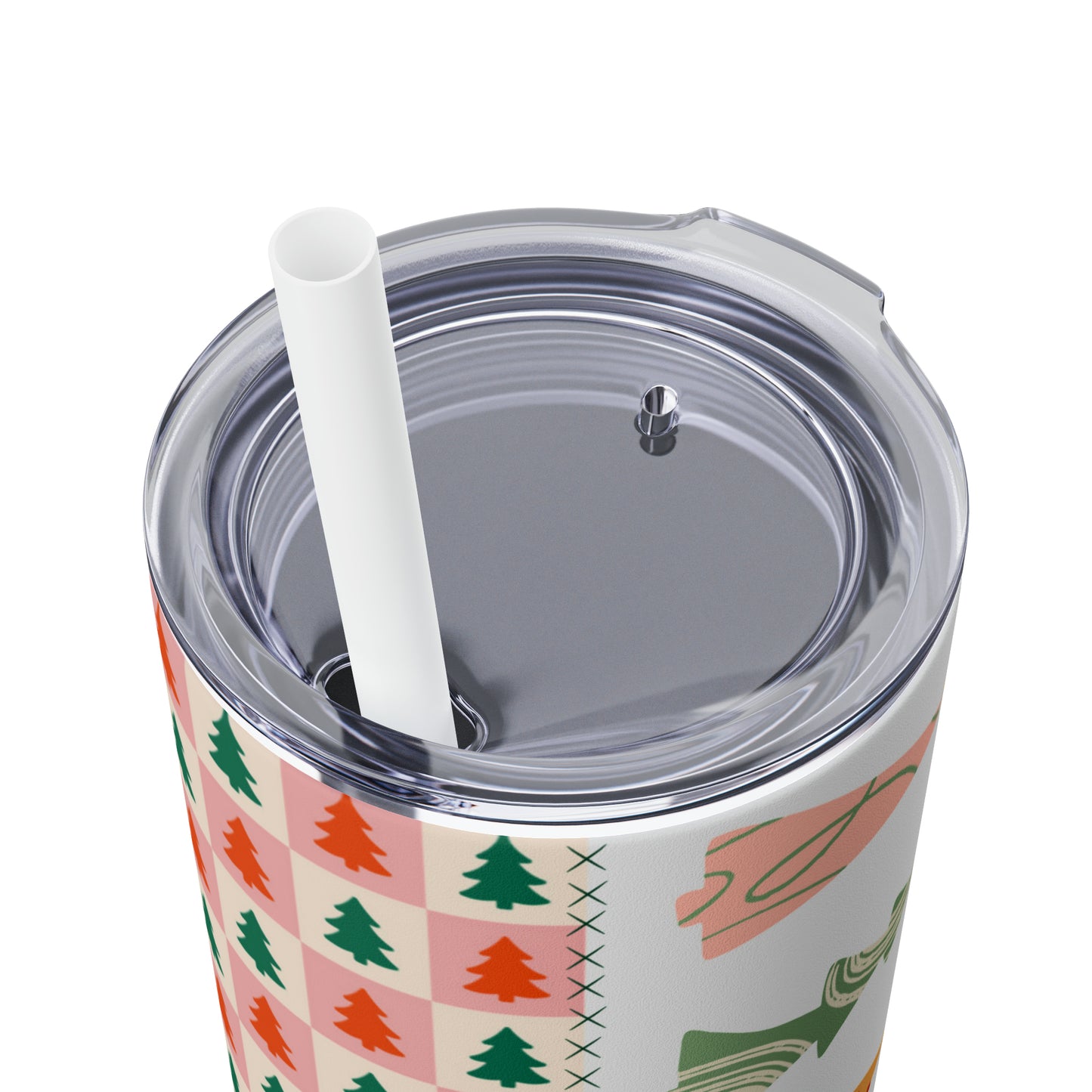 Boho Christmas Printed Holiday Skinny Tumbler with Straw, 20oz