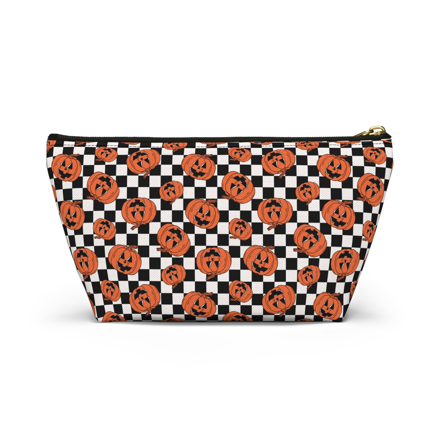 Jack-O-Lantern Pumpkin Checkerboard Halloween Accessory Pouch w T-bottom