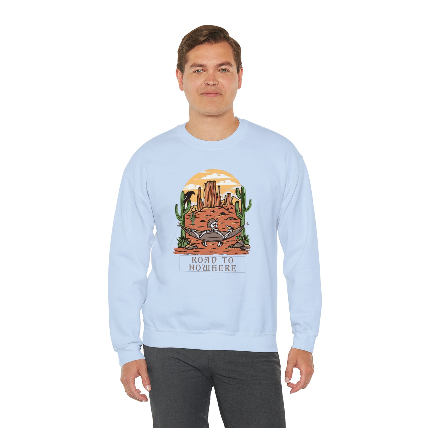 Road to Nowhere Skeleton Fall Halloween Retro Warm Colored Unisex Heavy Blend™ Crewneck Sweatshirt