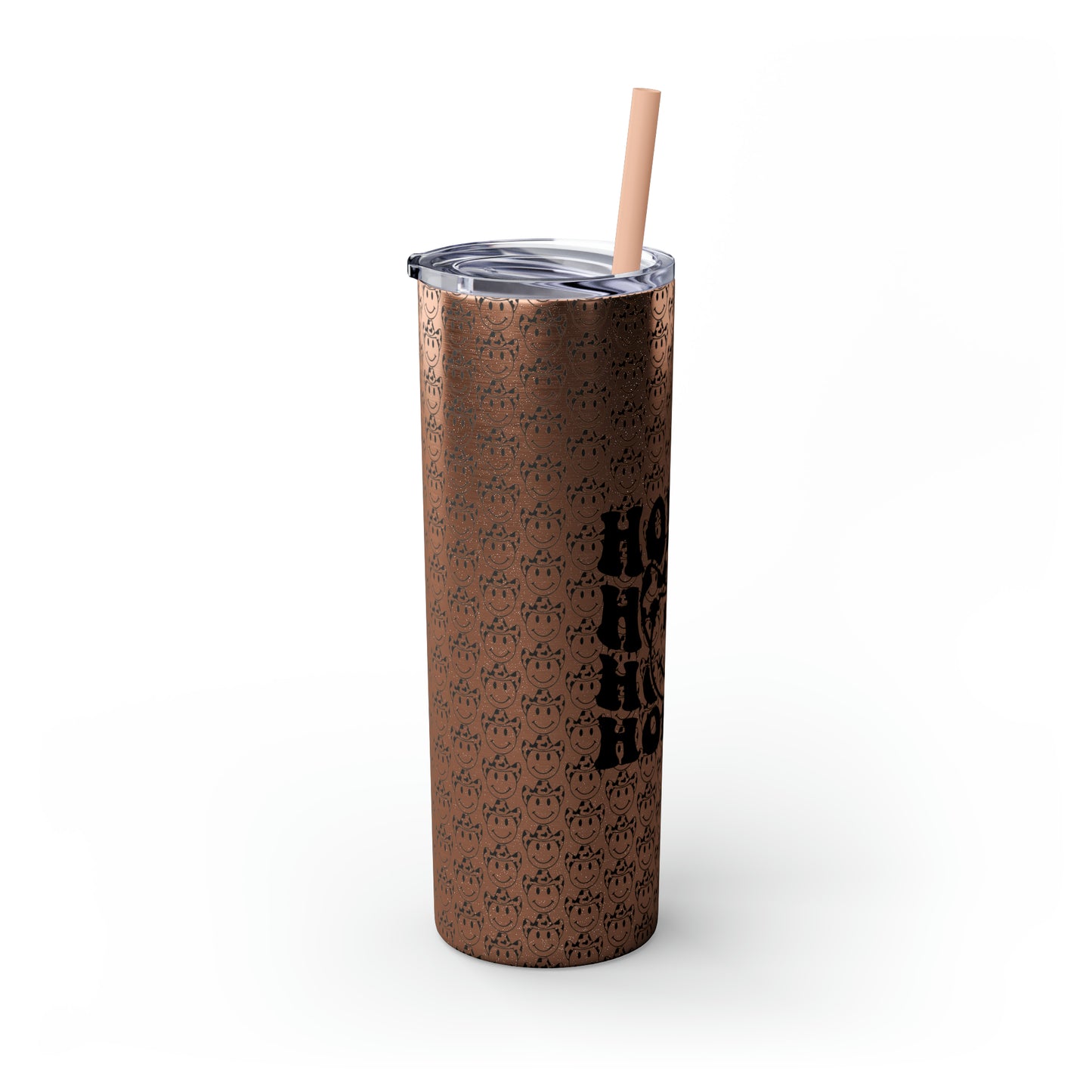 Howdy Howdy Howdy Smiley Face with Cowboy Hat Skinny Tumbler with Straw, 20oz