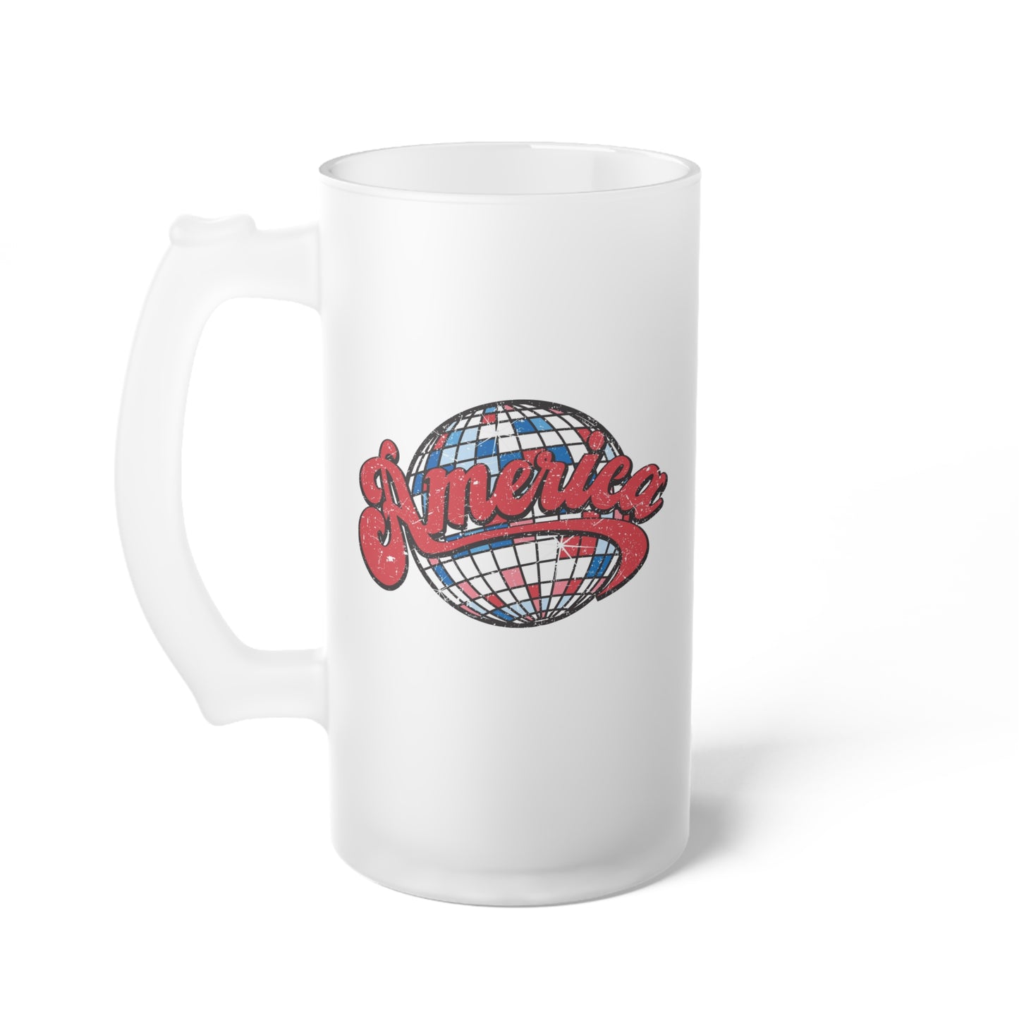 Disco Ball America /United States / USA/ 4th of July Frosted Glass Beer Mug