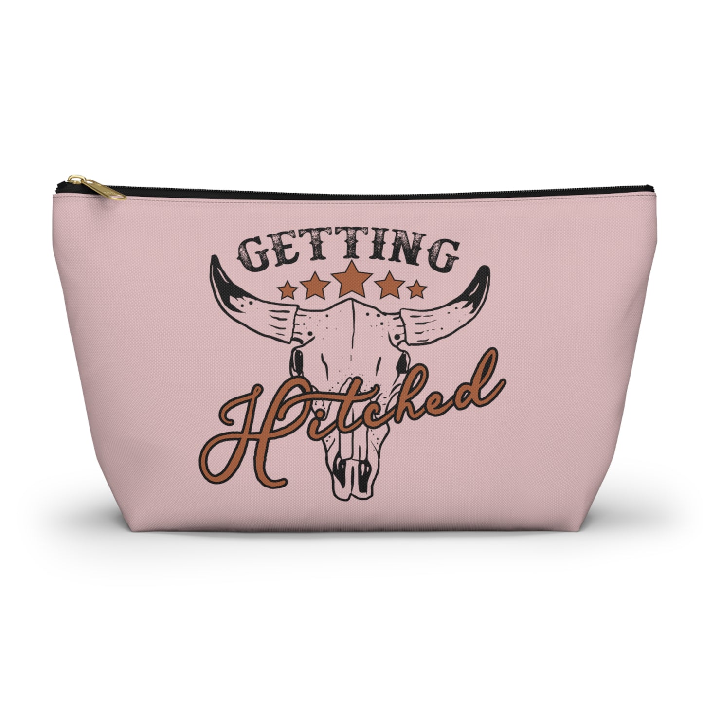 Rustic Country Light Pink Getting Hitched Print Design Accessory Pouch w T-bottom