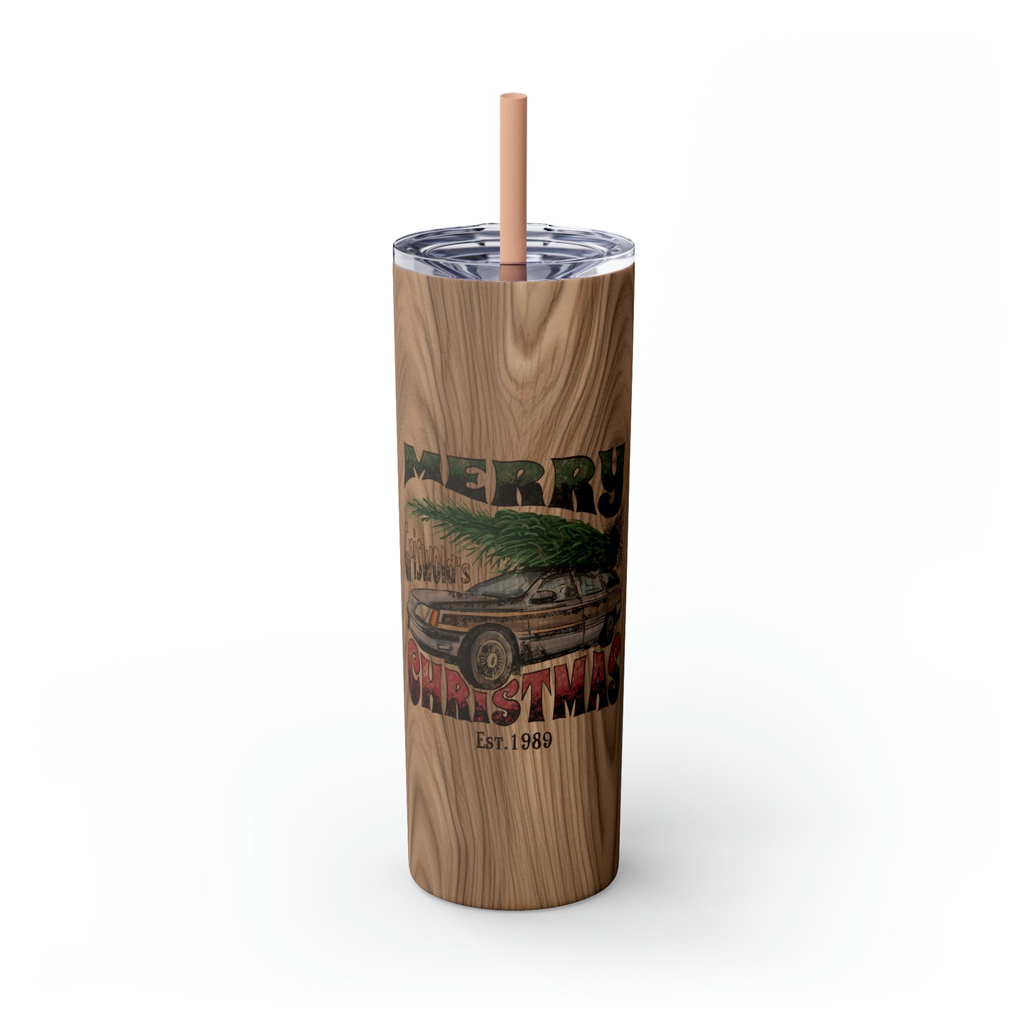 Distressed Merry Griswold's Christmas Tree Station Wagon Skinny Tumbler with Pick your Color Straw, 20oz