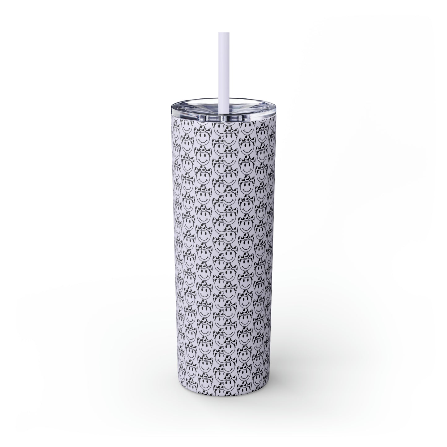 Howdy Howdy Howdy Smiley Face with Cowboy Hat Skinny Tumbler with Straw, 20oz