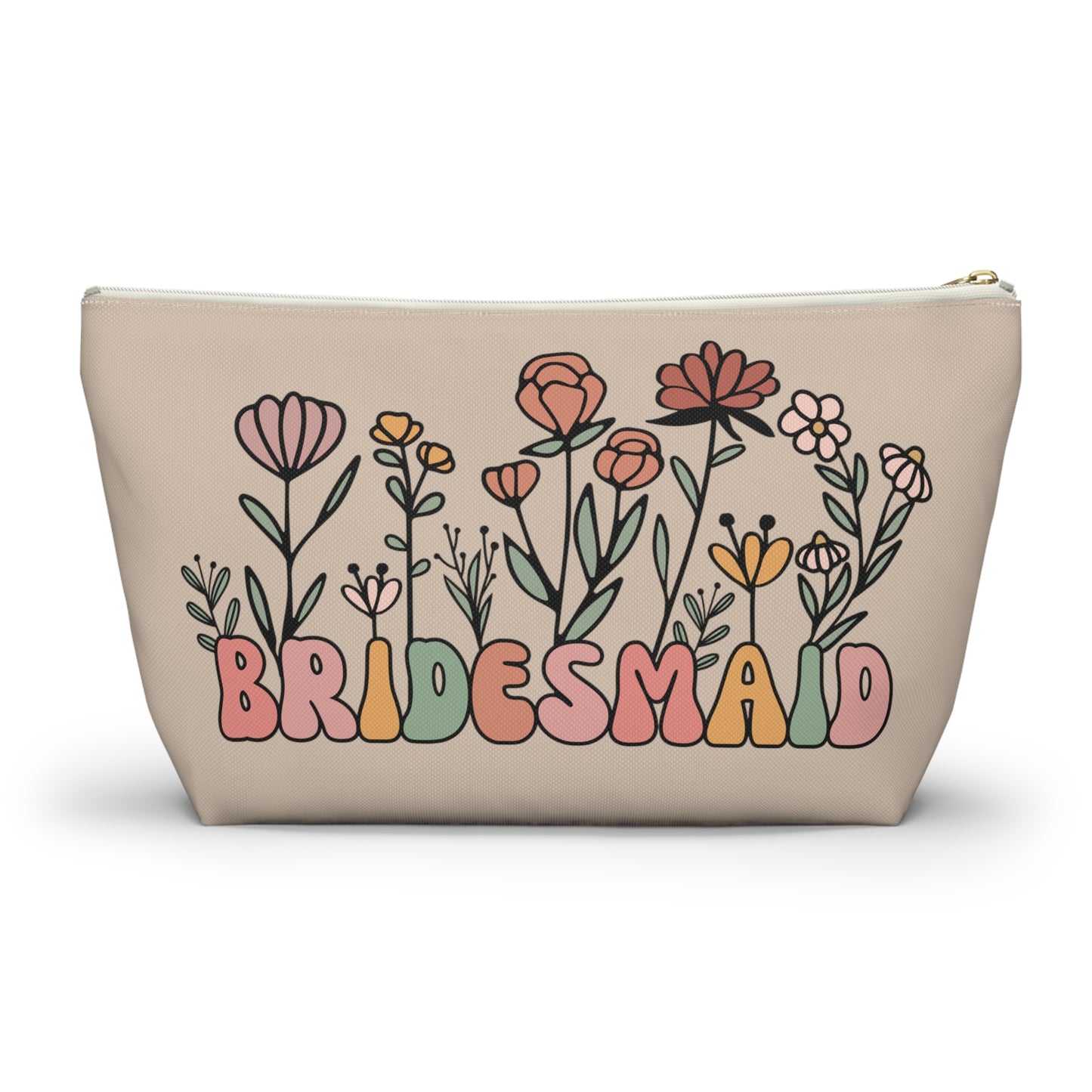 Retro Boho Bridesmaid Floral Print Design Accessory Pouch w T-bottom