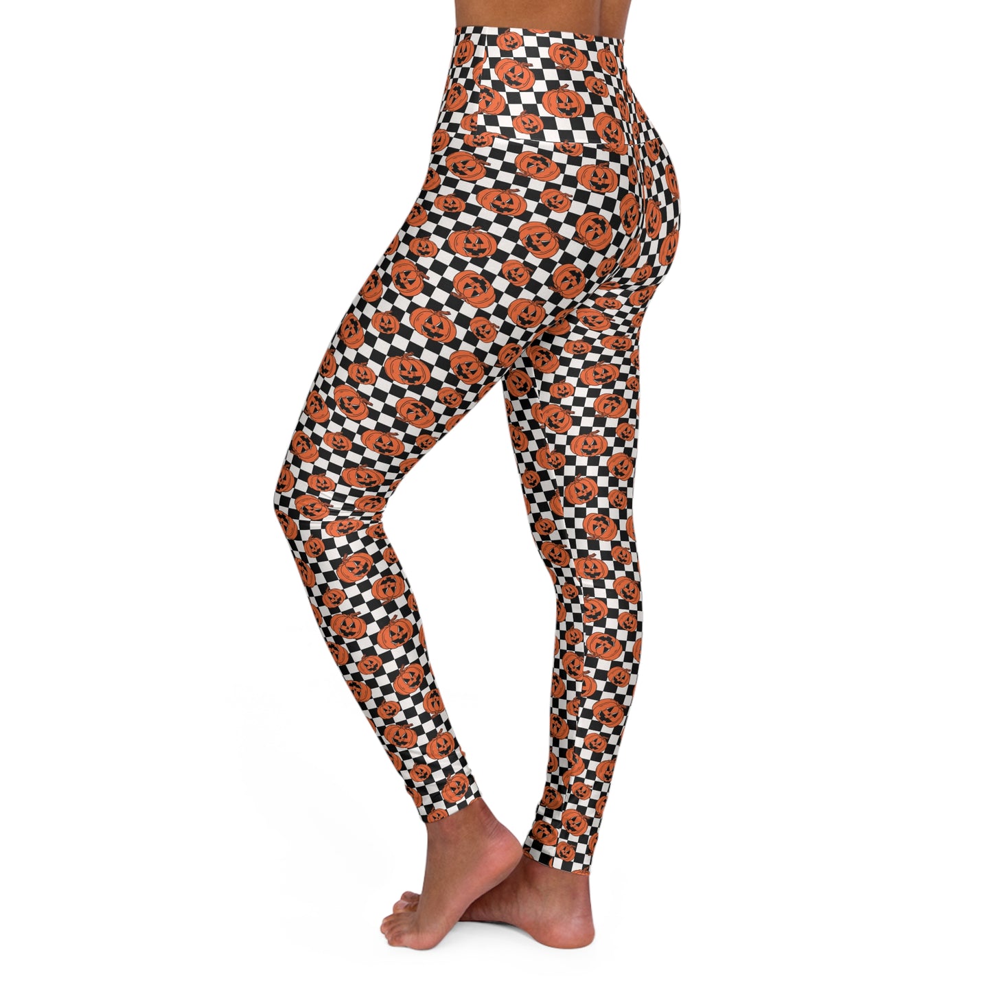 Pumpkin Jack-O-Lantern Checkerboard Halloween/Fall High Waisted White Yoga Leggings