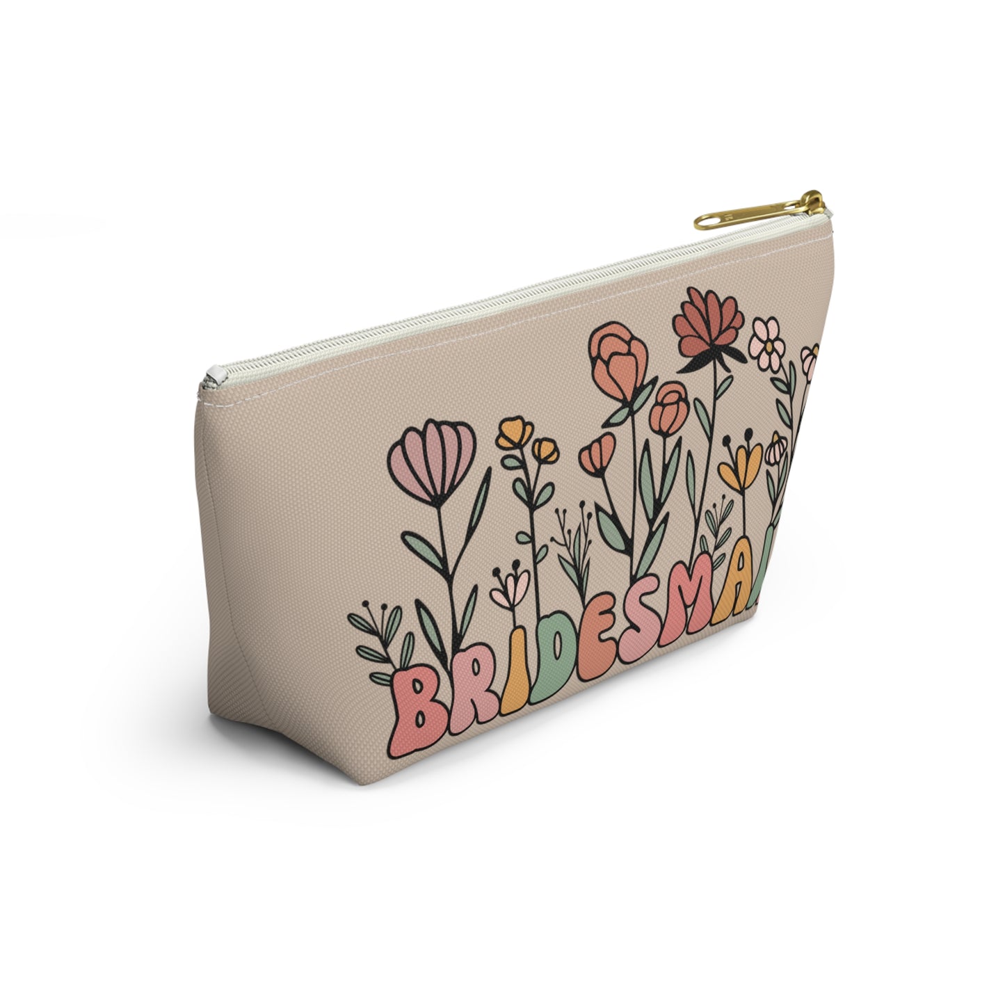 Retro Boho Bridesmaid Floral Print Design Accessory Pouch w T-bottom