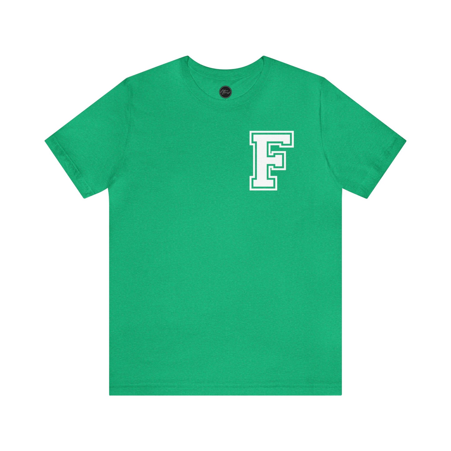 Front and Back Design - Varsity F Vertical Freeburg Midgets Logo Bella Jersey Short Sleeve Tee (Unisex)