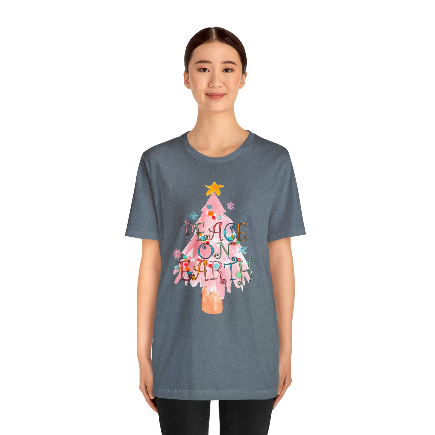 Peace on Earth Christmas/ Holiday Bella Jersey Short Sleeve Tee (Unisex)