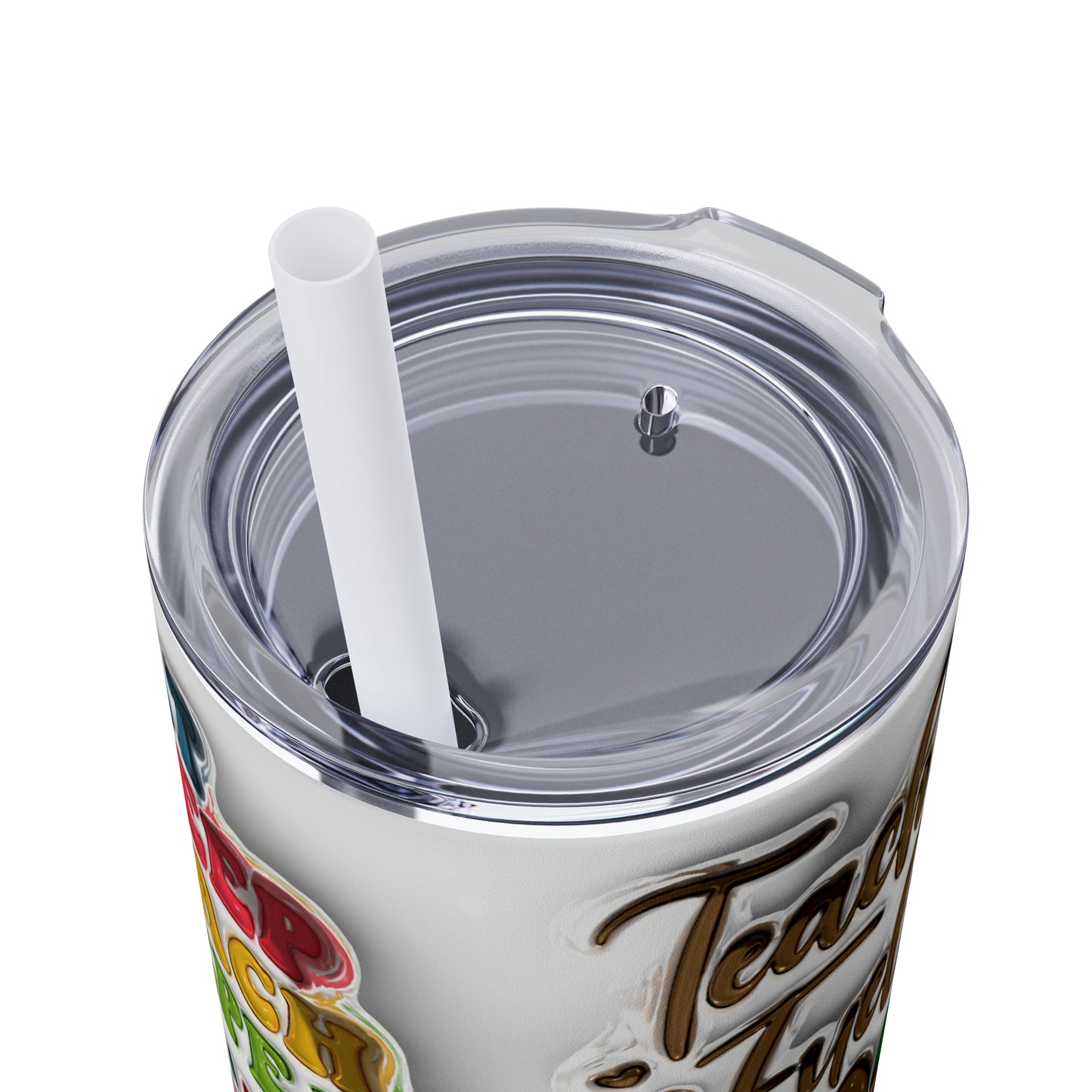 A+ Teacher Quotes Collage Skinny Tumbler with Straw, 20oz
