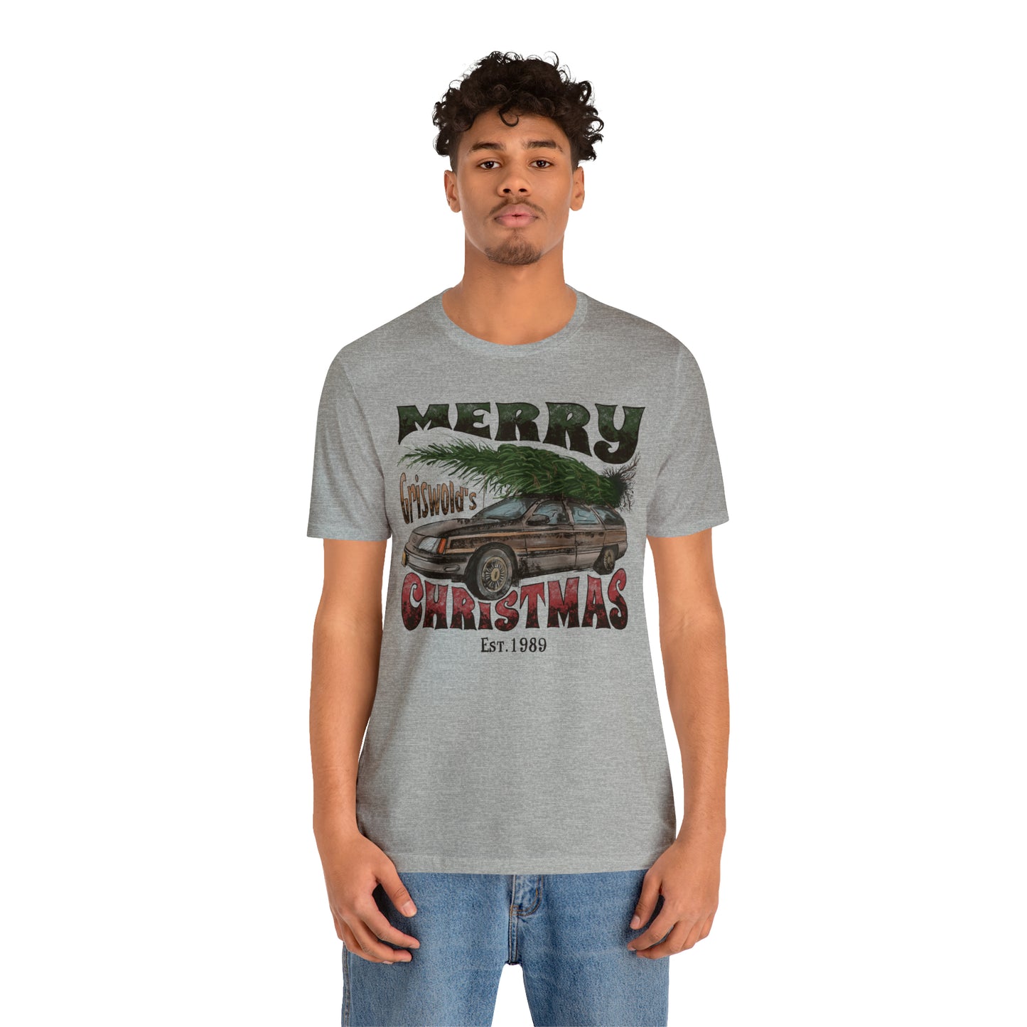 Distressed Griswold's Christmas Tree Station Wagon Holiday Bella Jersey Short Sleeve Tee (Unisex)