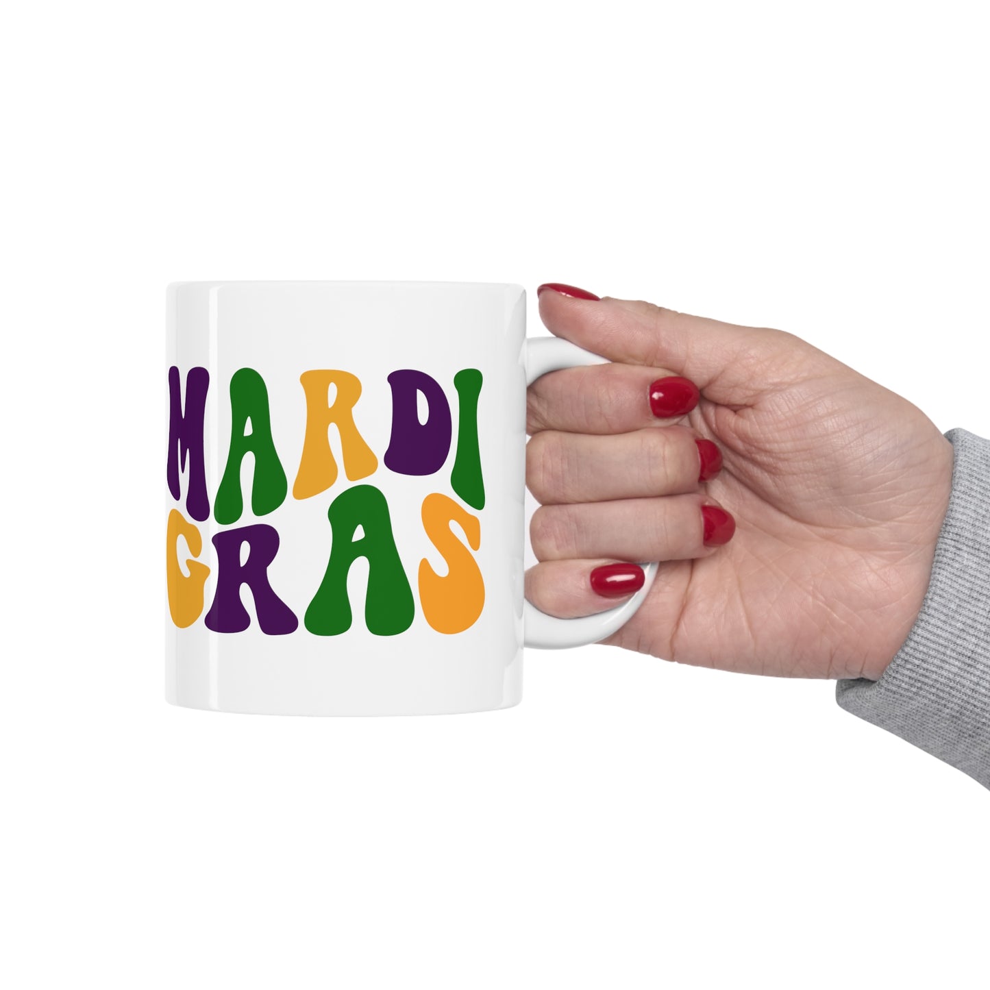 Mardi Gras Wave Font Ceramic Mug 11oz - White