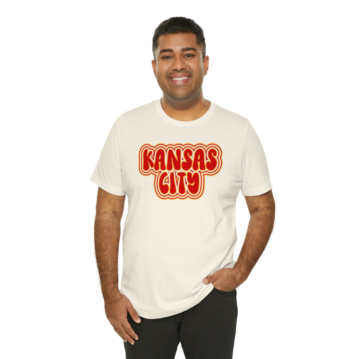 Swift Kelce Football Bubble Font Bella Jersey Short Sleeve Tee (Unisex) - Front and Back Design