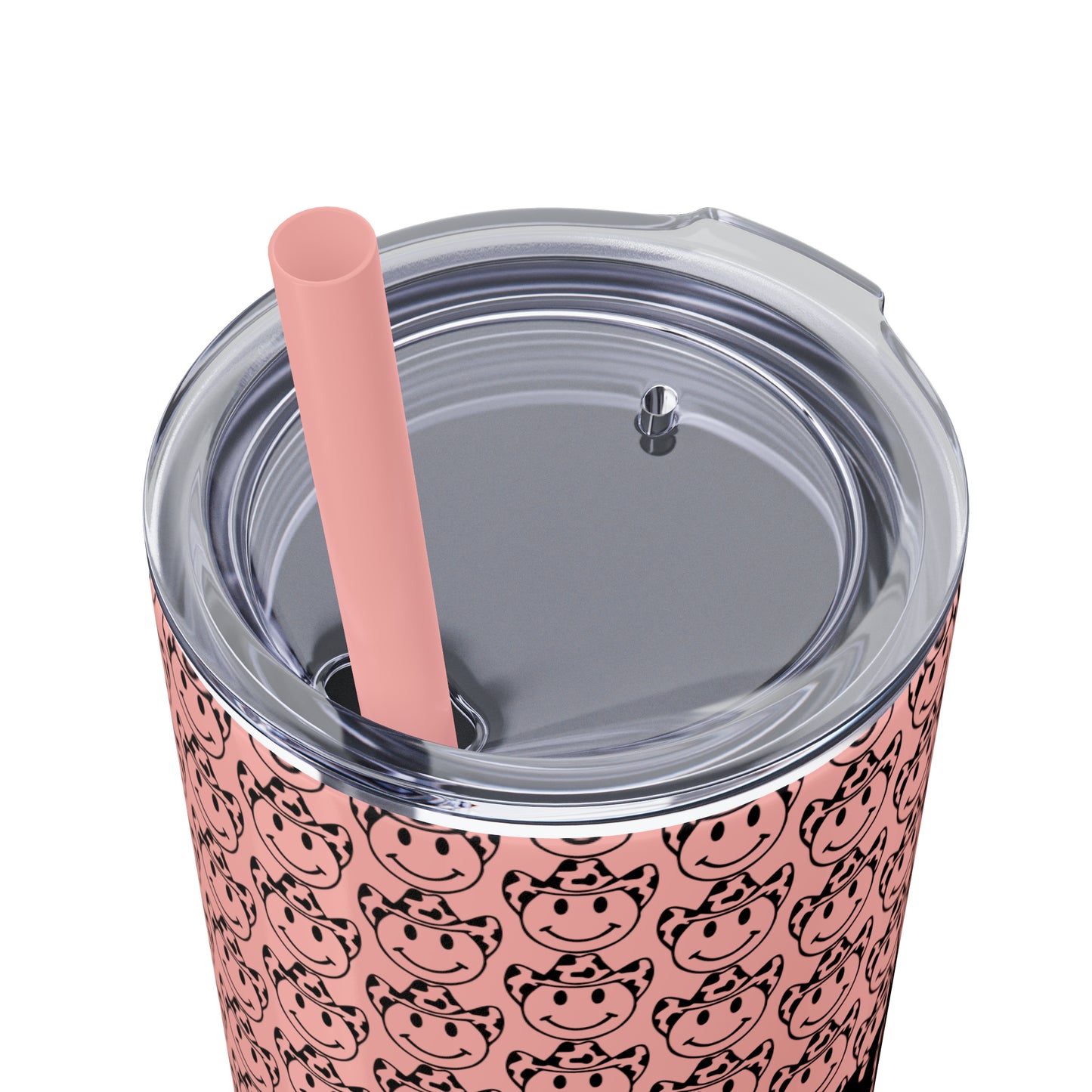 Howdy Howdy Howdy Smiley Face with Cowboy Hat Skinny Tumbler with Straw, 20oz