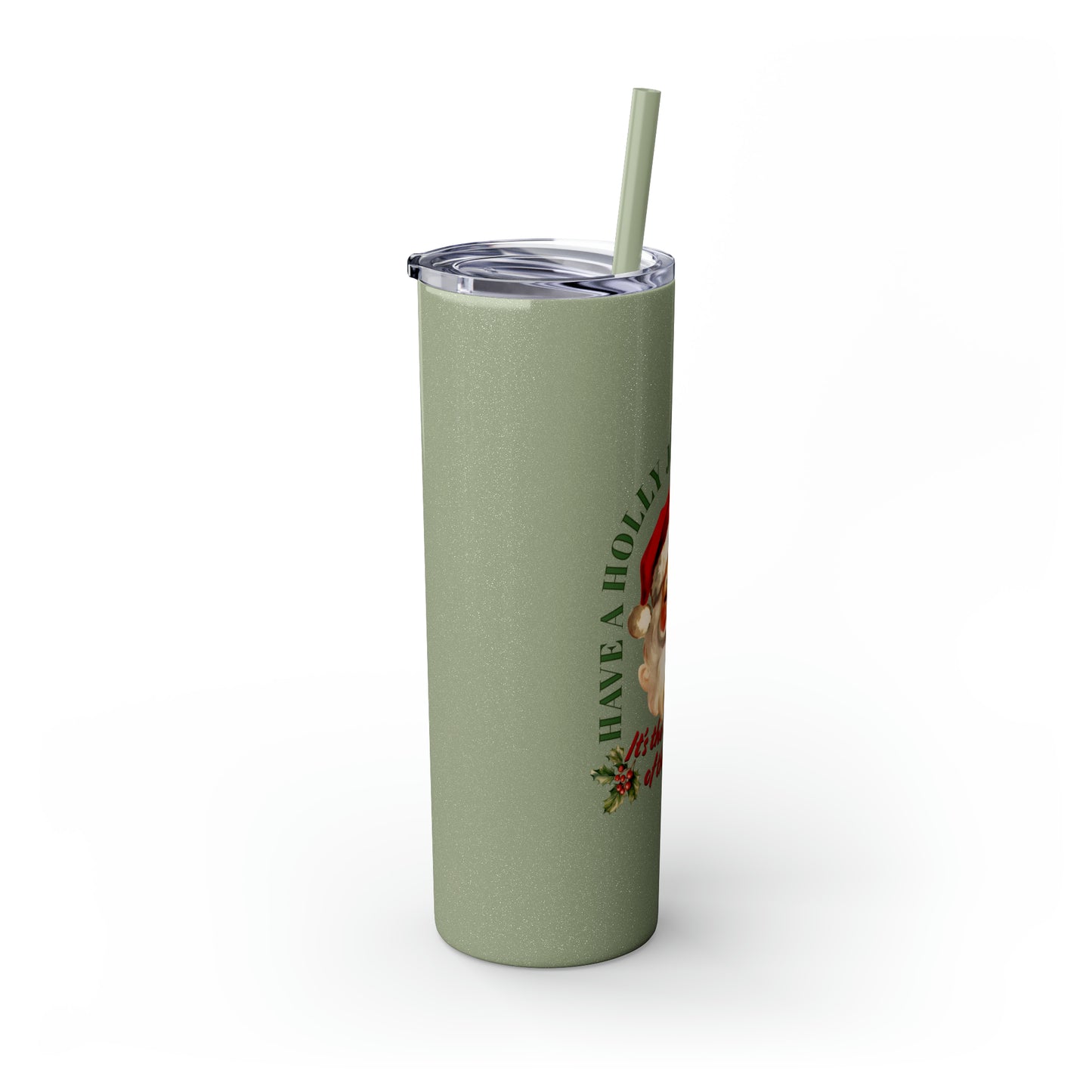 Have a Holly Jolly Christmas Arched Classic Santa Text Skinny Tumbler with Pick your Color Straw, 20oz