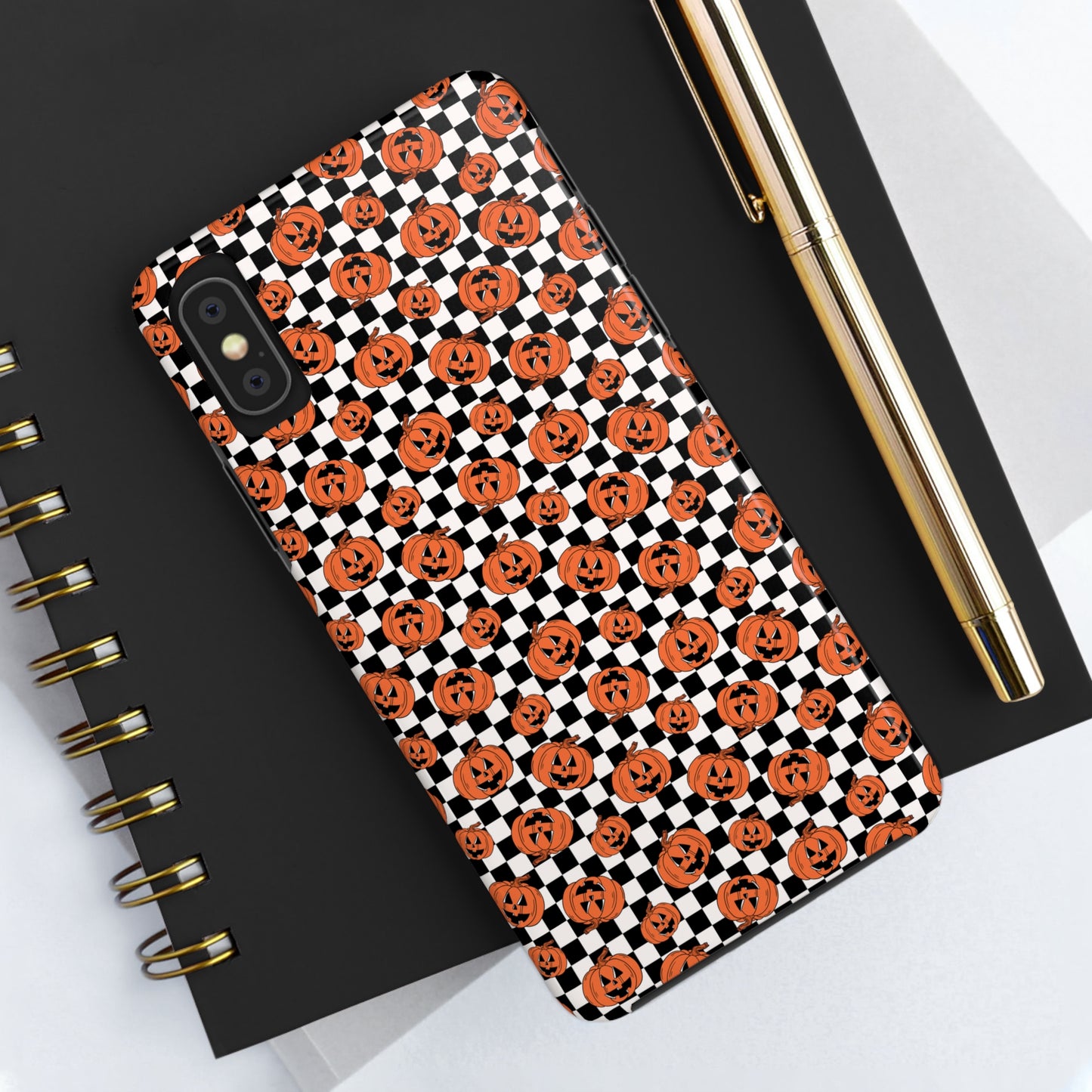Pumpkin / Jack-O-Lantern Checkerboard Halloween/ Fall Patterned Tough Phone Cases