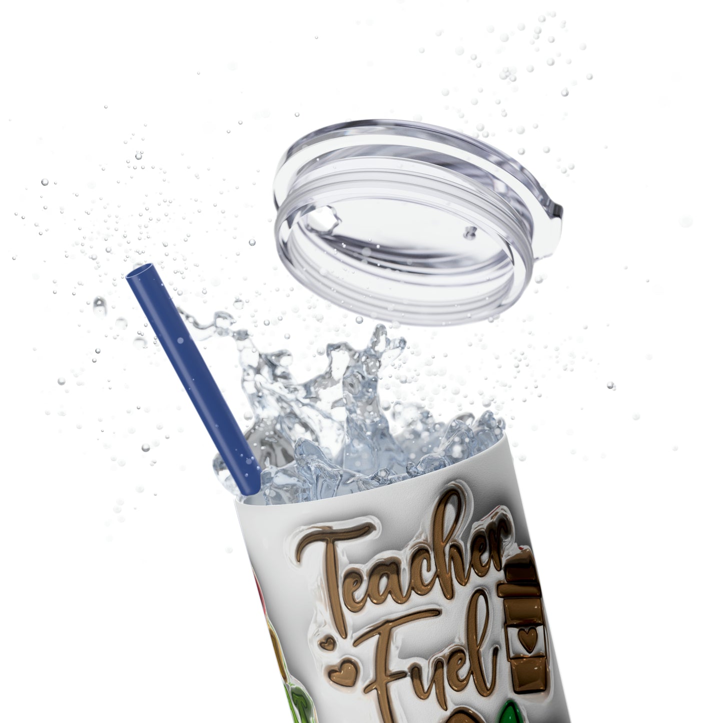 A+ Teacher Quotes Collage Skinny Tumbler with Straw, 20oz