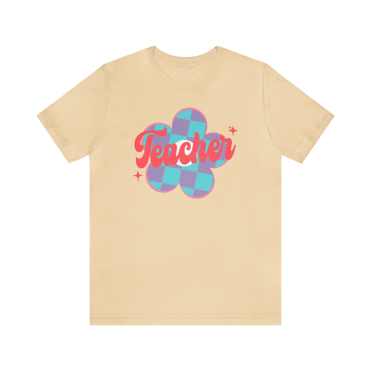 Purple and Blue Plaid Daisey Teacher T-Shirt