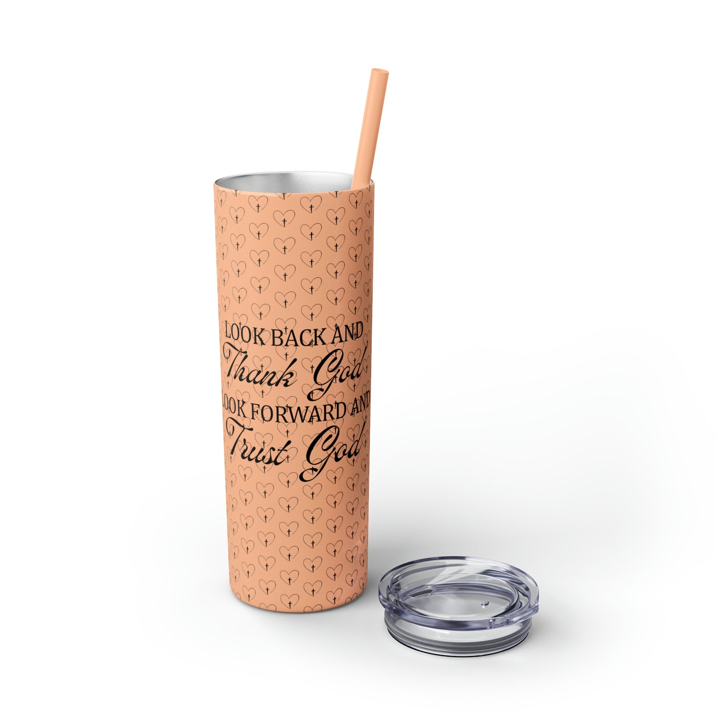 Look Back and Thank God Look Forward and Trust God Christian Skinny Tumbler with Straw, 20oz