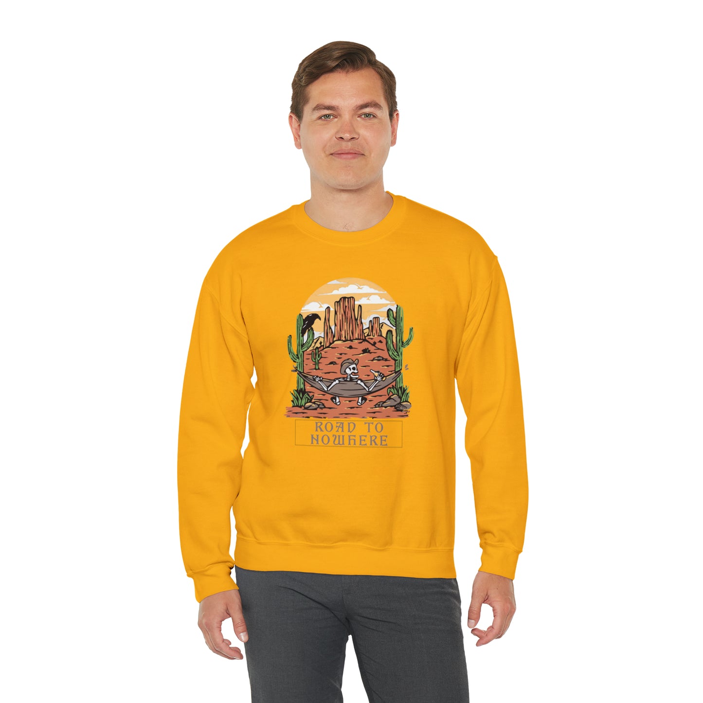Road to Nowhere Skeleton Fall Halloween Retro Warm Colored Unisex Heavy Blend™ Crewneck Sweatshirt